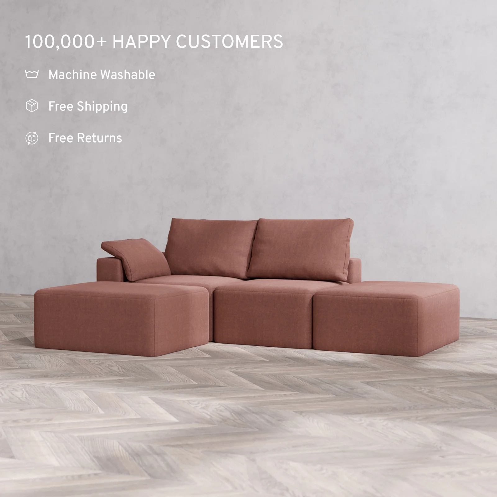 Slipcover Only - Modular Washable 2-Seater Open End Chaise Sectional Cloud + Bolster Sofa in Sumac | Left-Facing Arm - Image 2