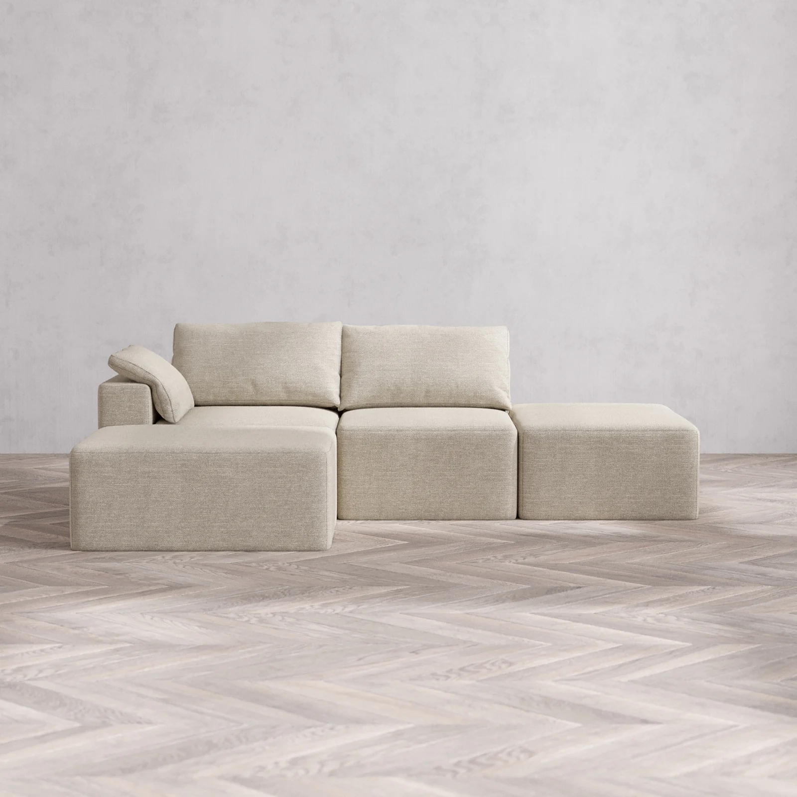 Slipcover Only - Modular Washable 2-Seater Open End Chaise Sectional Cloud Sofa in Sandstone | Left-Facing Arm