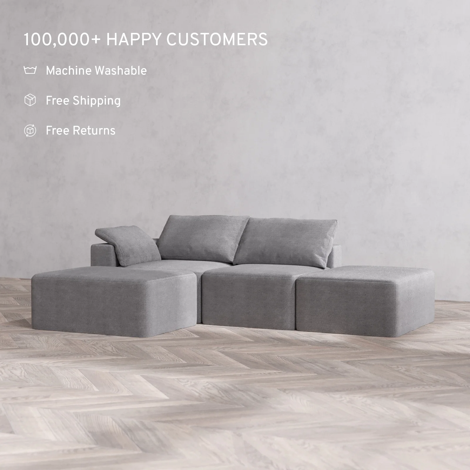 Slipcover Only - Modular Washable 2-Seater Open End Chaise Sectional Cloud Sofa in Slate | Left-Facing Arm - Image 2