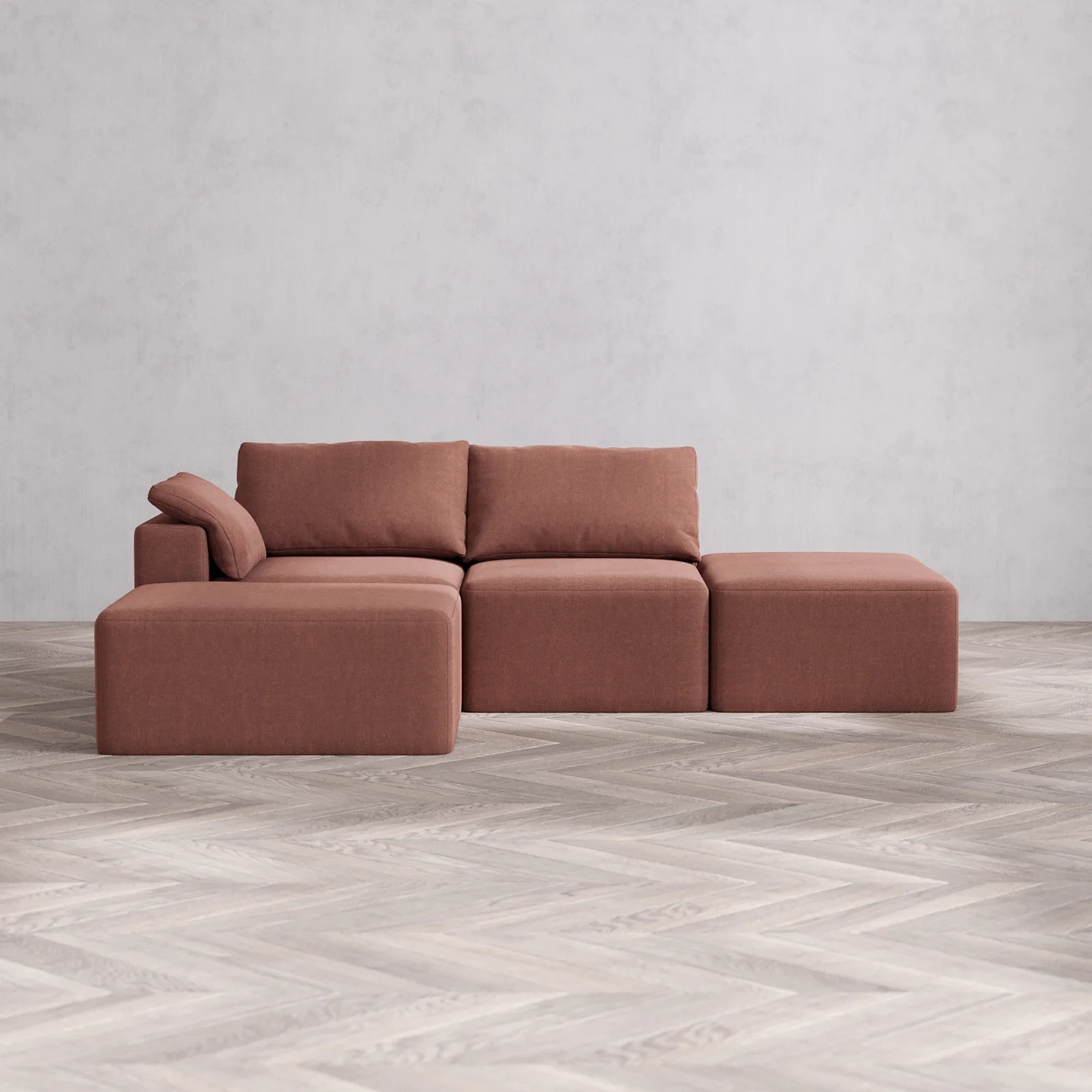 Slipcover Only - Modular Washable 2-Seater Open End Chaise Sectional Cloud Sofa in Sumac | Left-Facing Arm