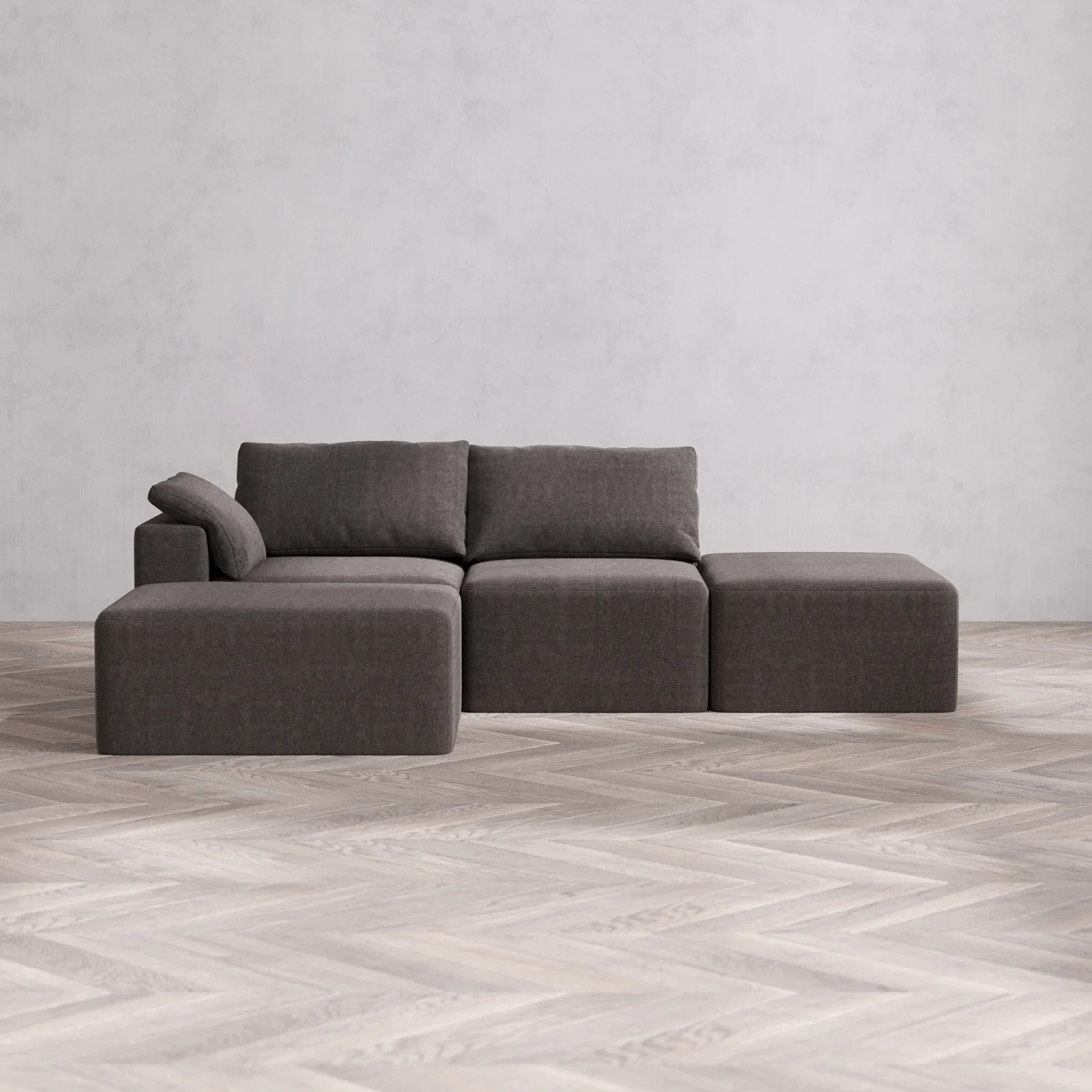 Slipcover Only - Modular Washable 2-Seater Open End Chaise Sectional Cloud Sofa in Truffle | Left-Facing Arm