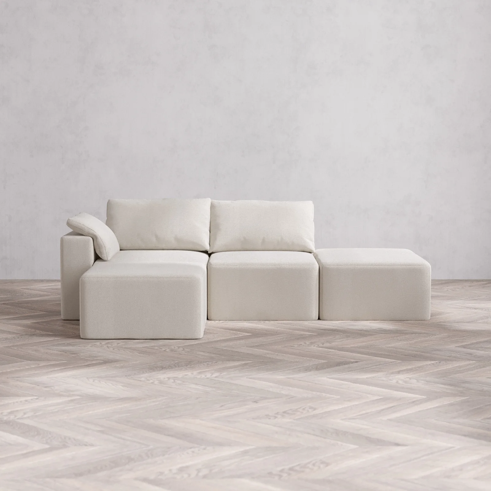 Slipcover Only - Modular Washable 2-Seater Open End Sectional Cloud Sofa in Pearl | Left-Facing Arm