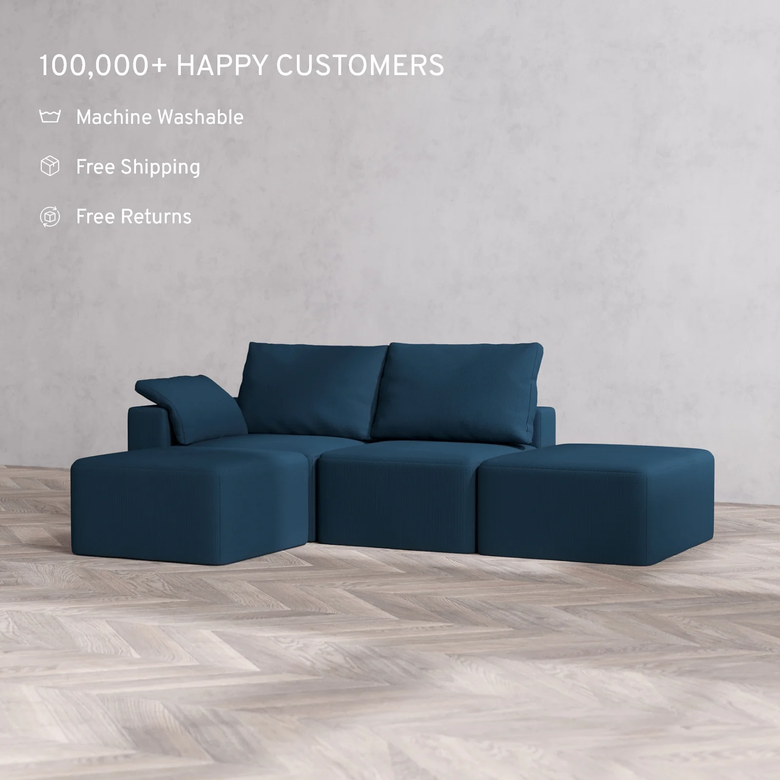 Slipcover Only - Modular Washable 2-Seater Open End Sectional Cloud + Bolster Sofa in Lazuli | Left-Facing Arm - Image 2