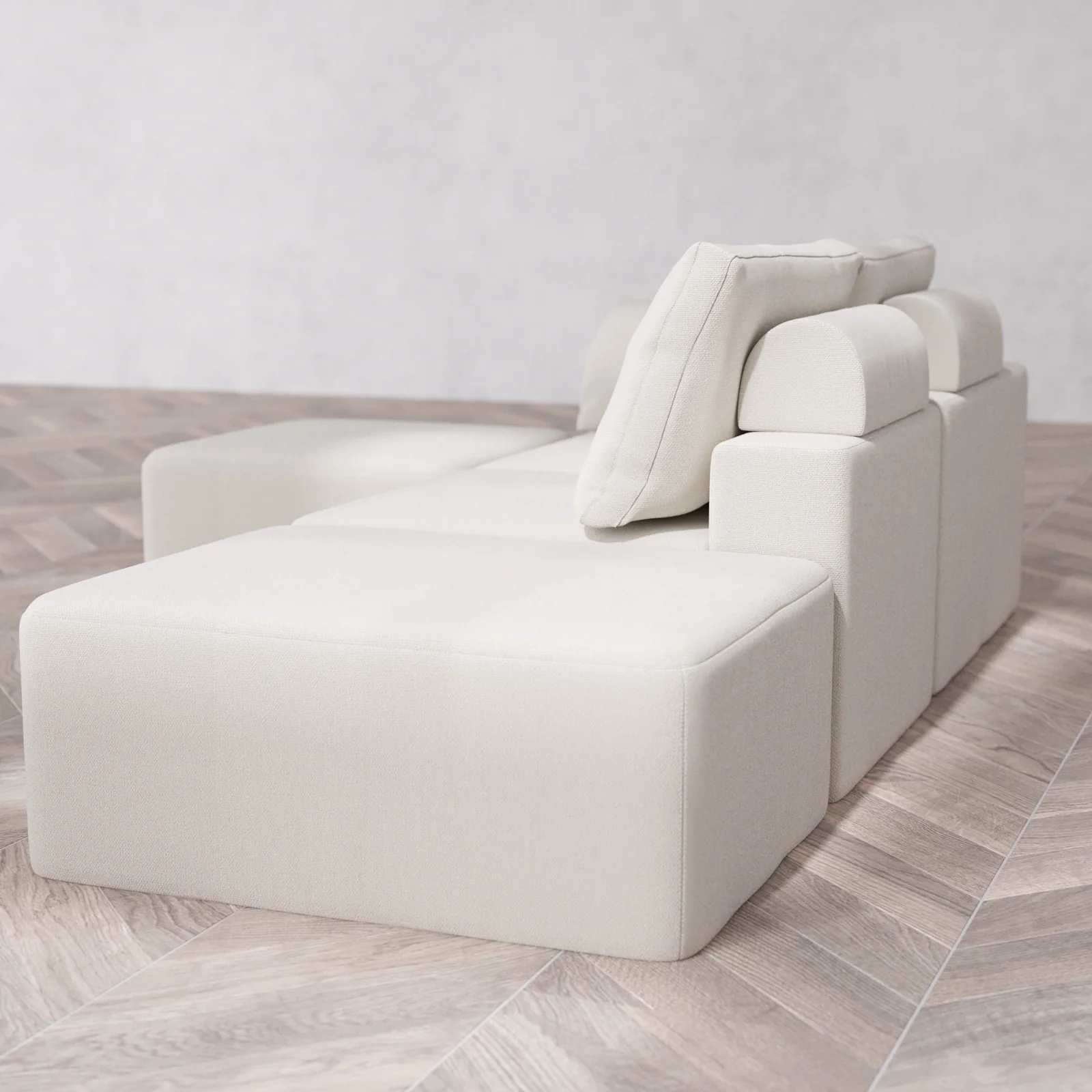Slipcover Only - Modular Washable 2-Seater Open End Sectional Cloud + Bolster Sofa in Pearl | Left-Facing Arm - Image 5