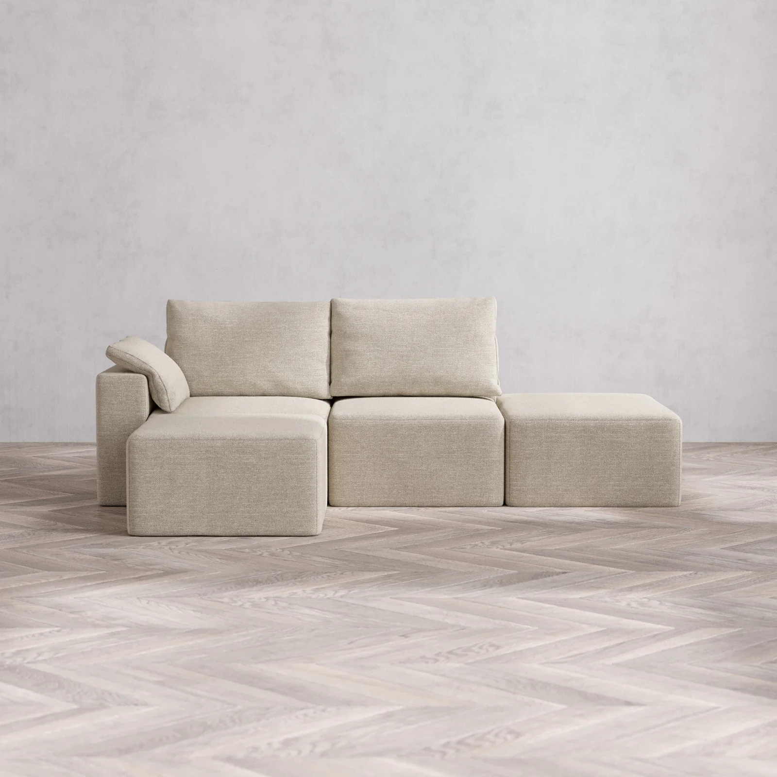 Slipcover Only - Modular Washable 2-Seater Open End Sectional Cloud + Bolster Sofa in Sandstone | Left-Facing Arm