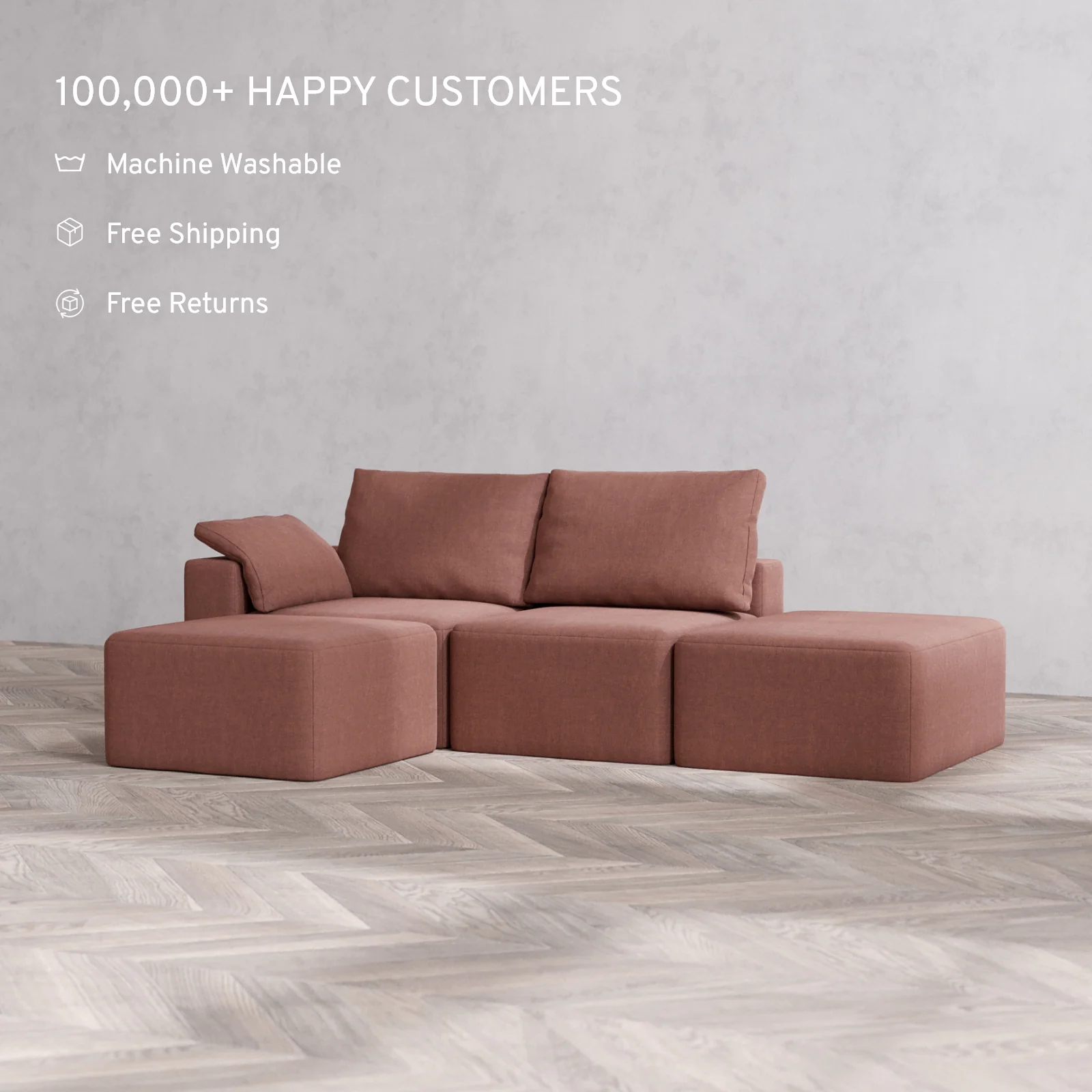 Slipcover Only - Modular Washable 2-Seater Open End Sectional Cloud + Bolster Sofa in Sumac | Left-Facing Arm - Image 2