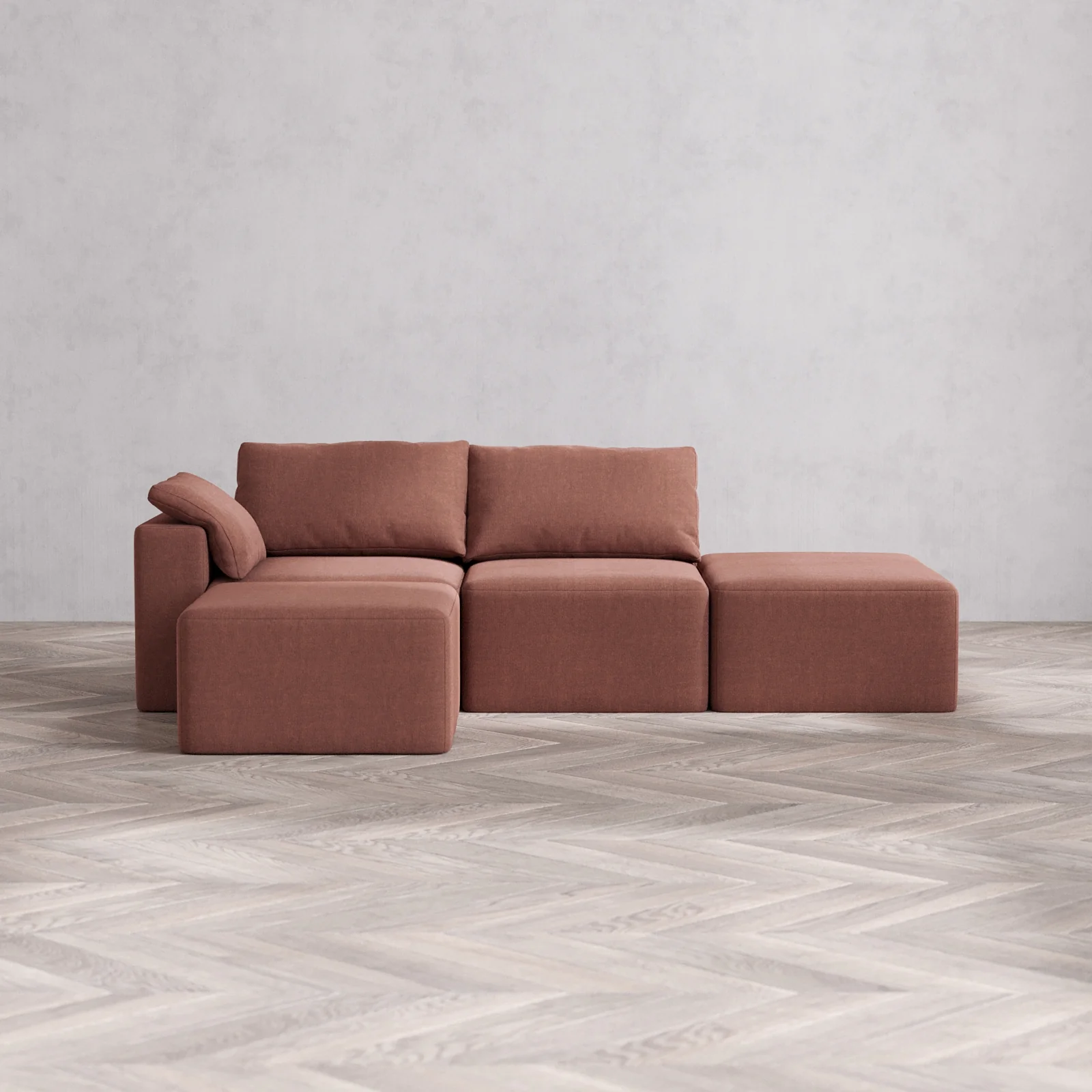 Slipcover Only - Modular Washable 2-Seater Open End Sectional Cloud Sofa in Sumac | Left-Facing Arm