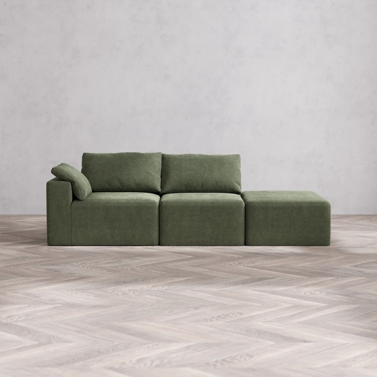 Slipcover Only - Modular Washable 2-Seater Open End Cloud Sofa in Juniper | Left-Facing Arm