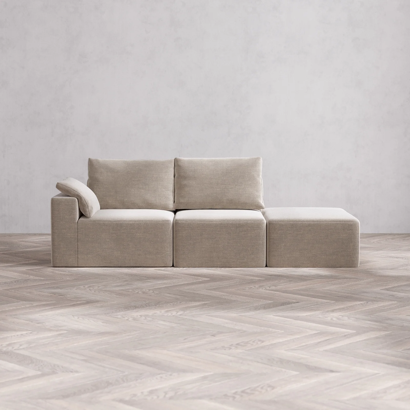 Slipcover Only - Modular Washable 2-Seater Open End Cloud + Bolster Sofa in Caraway | Left-Facing Arm