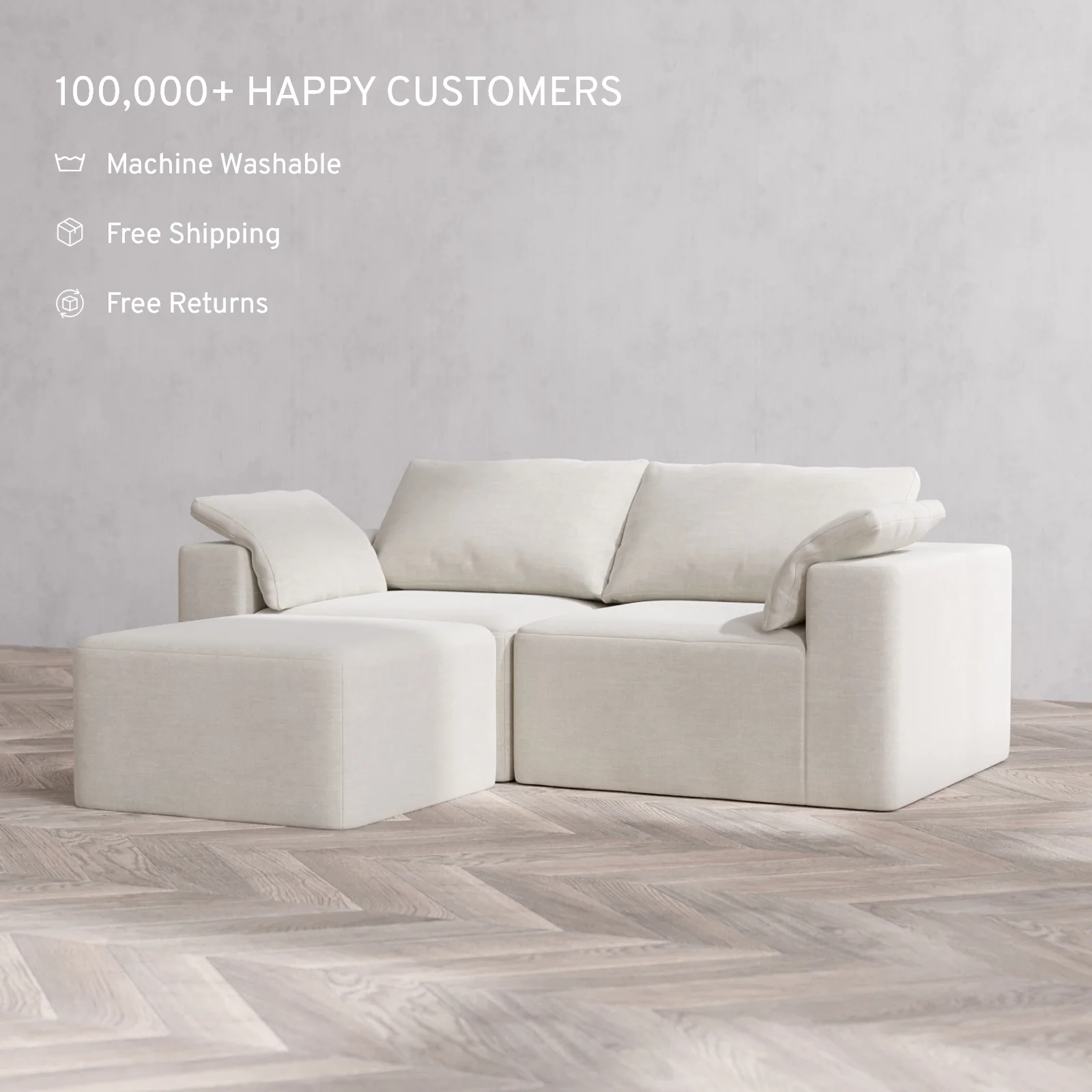 Slipcover Only - Modular Washable 2-Seater Sectional Cloud Sofa in Cashew - Image 2