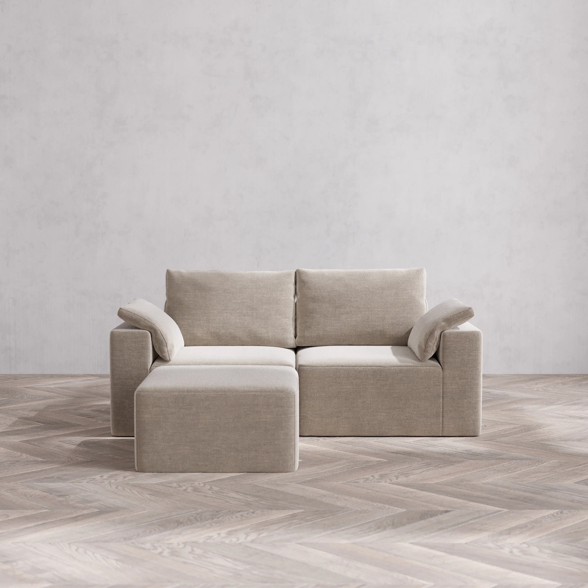 Slipcover Only - Modular Washable 2-Seater Sectional Cloud + Bolster Sofa in Caraway