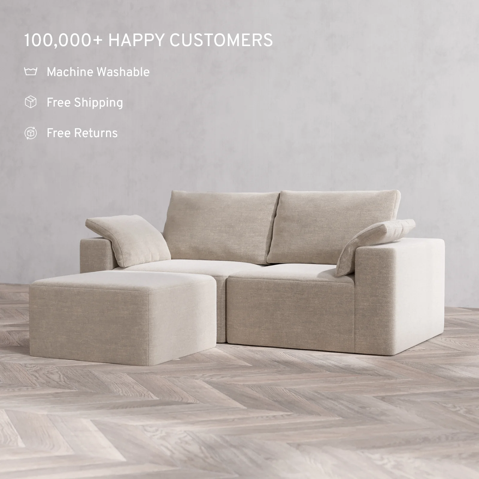Slipcover Only - Modular Washable 2-Seater Sectional Cloud + Bolster Sofa in Caraway - Image 2