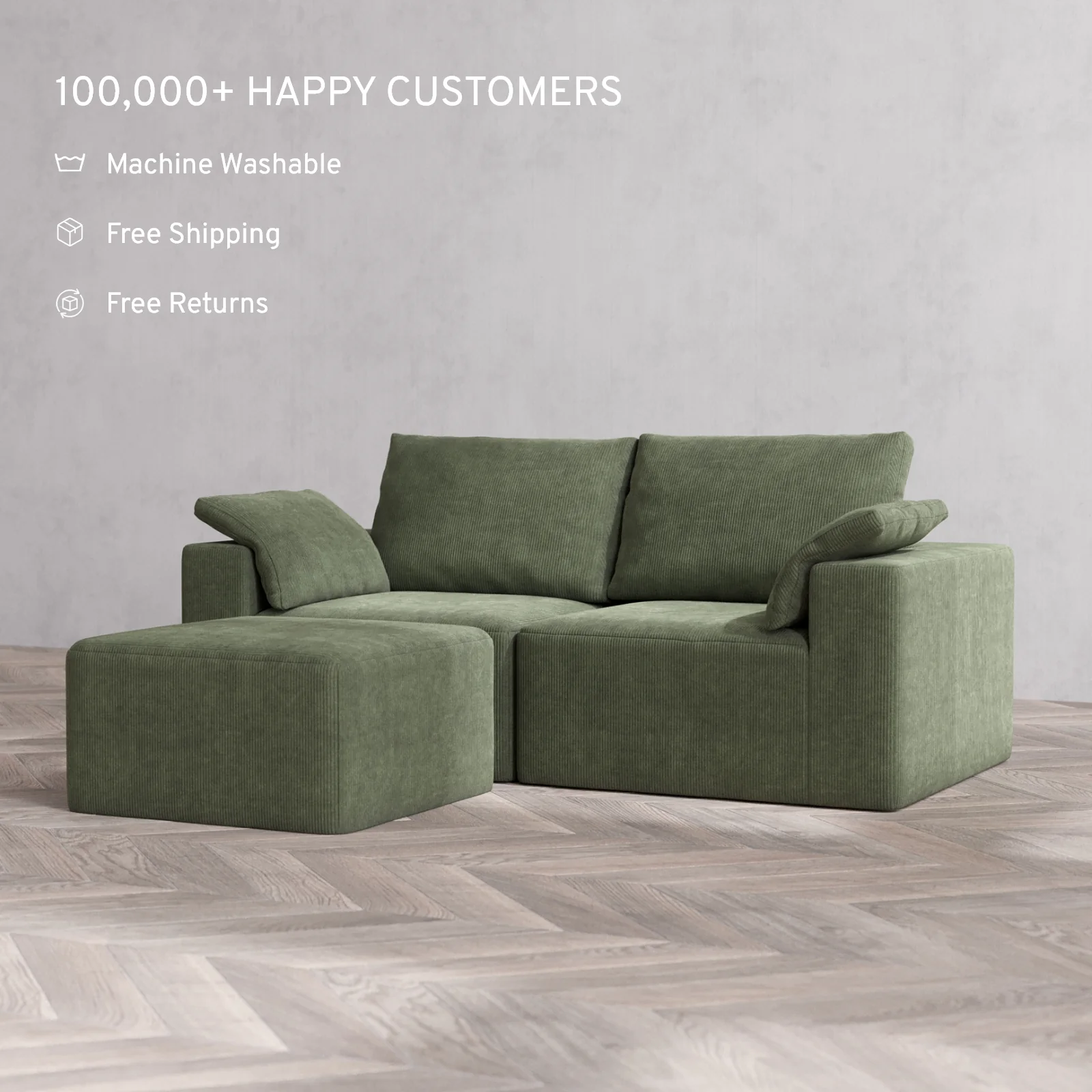 Slipcover Only - Modular Washable 2-Seater Sectional Cloud + Bolster Sofa in Juniper - Image 2