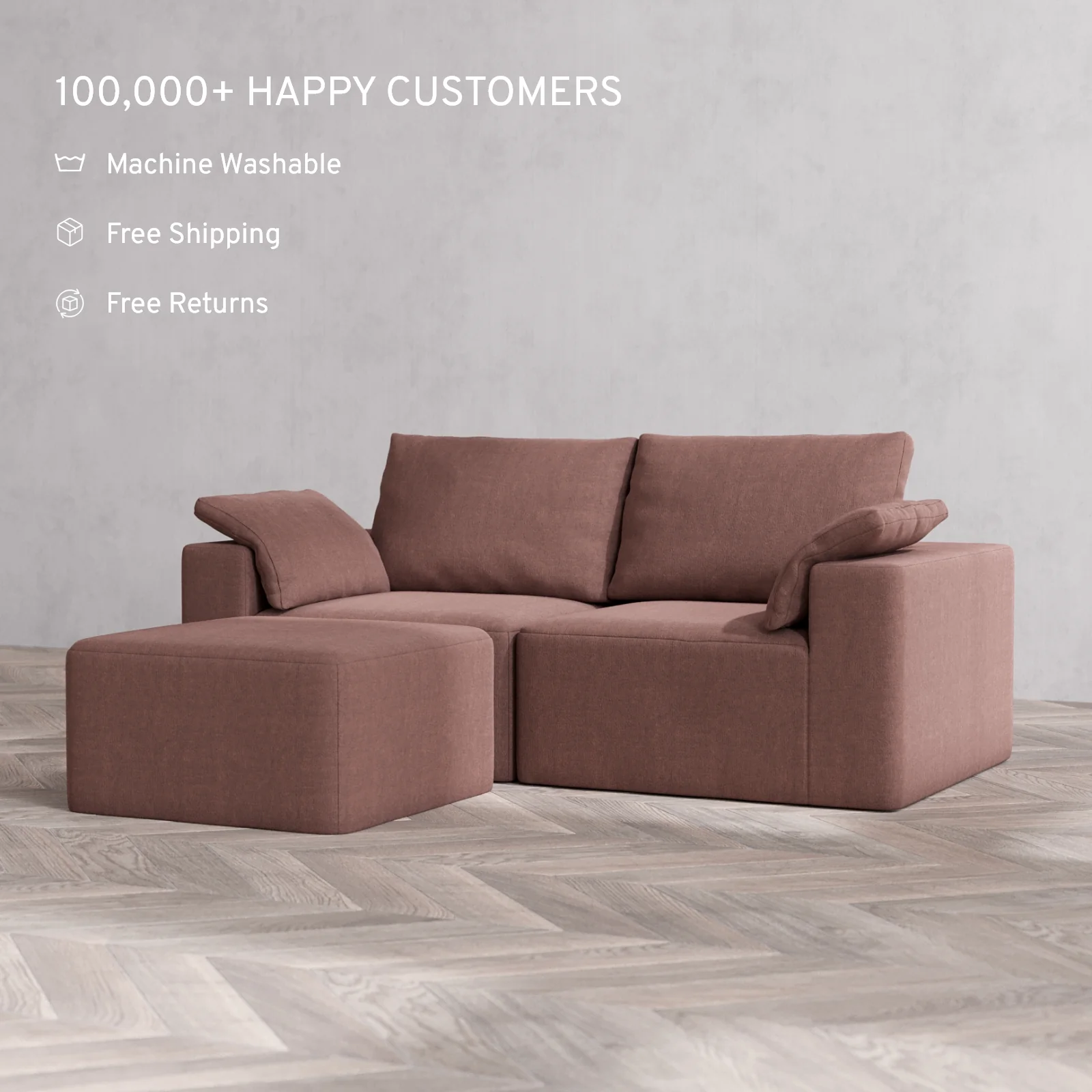 Slipcover Only - Modular Washable 2-Seater Sectional Cloud + Bolster Sofa in Sumac - Image 2