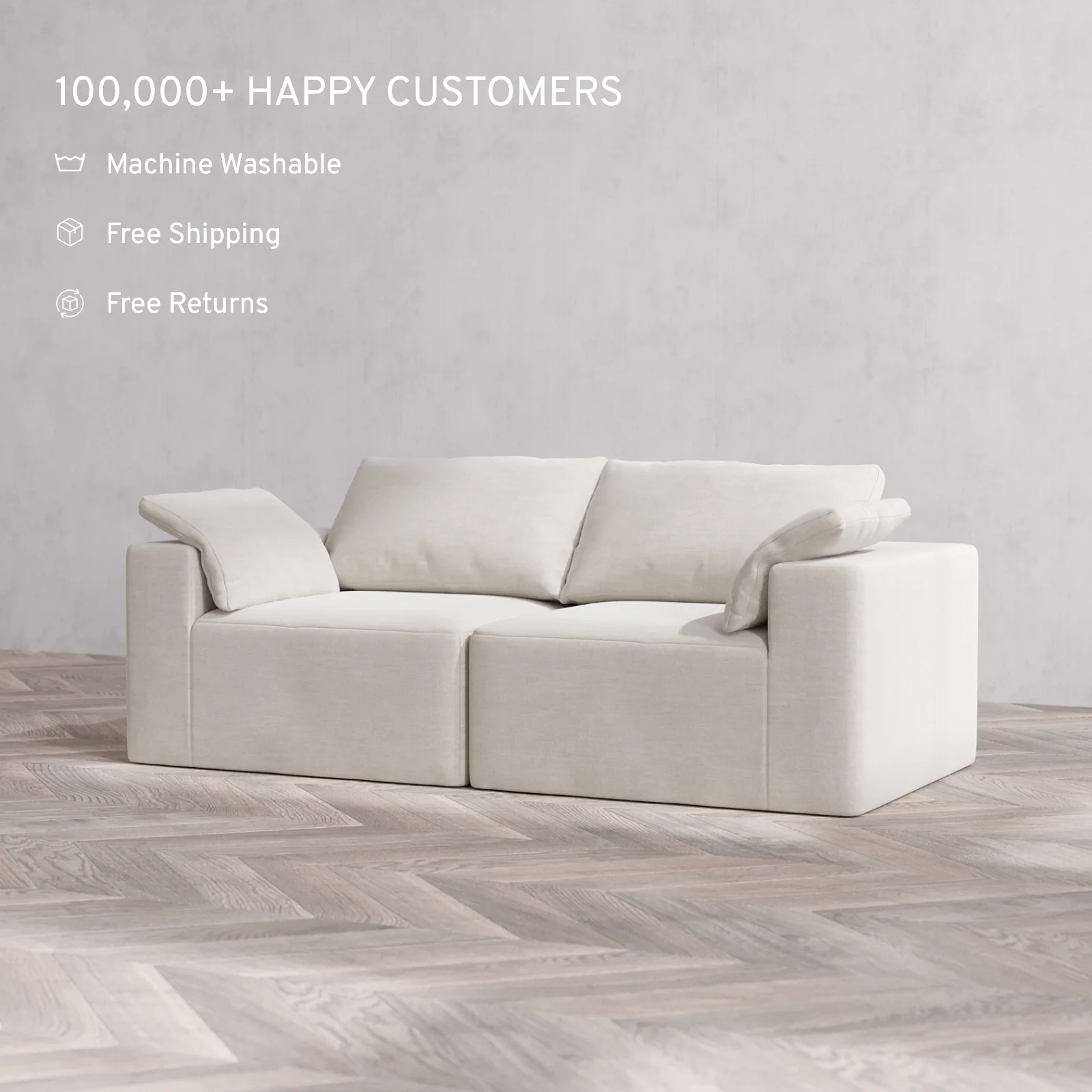 Slipcover Only - Modular Washable 2-Seater Cloud Sofa in Cashew - Image 2