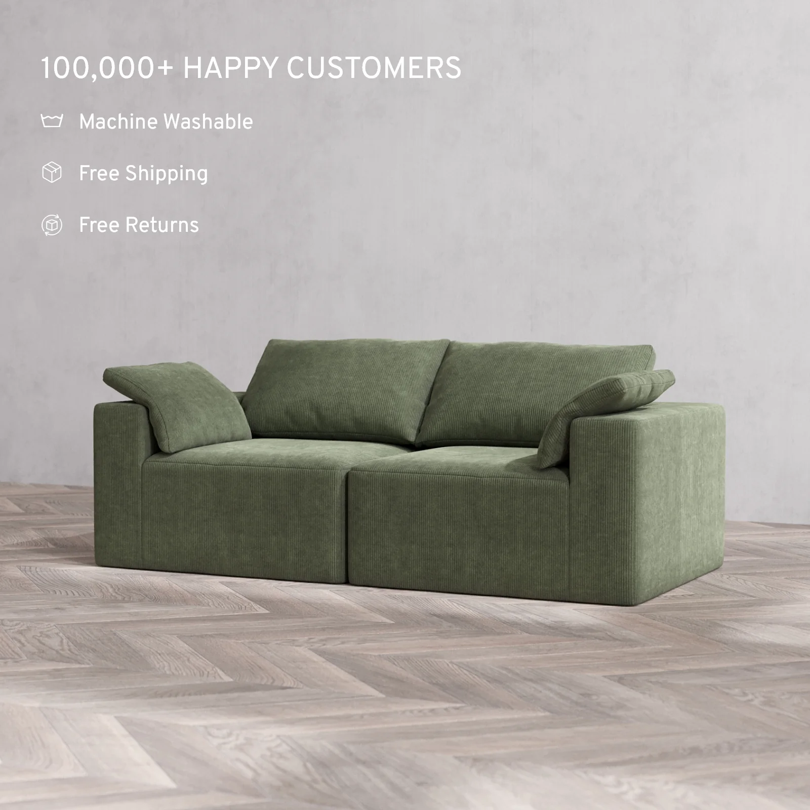 Slipcover Only - Modular Washable 2-Seater Cloud Sofa in Juniper - Image 2