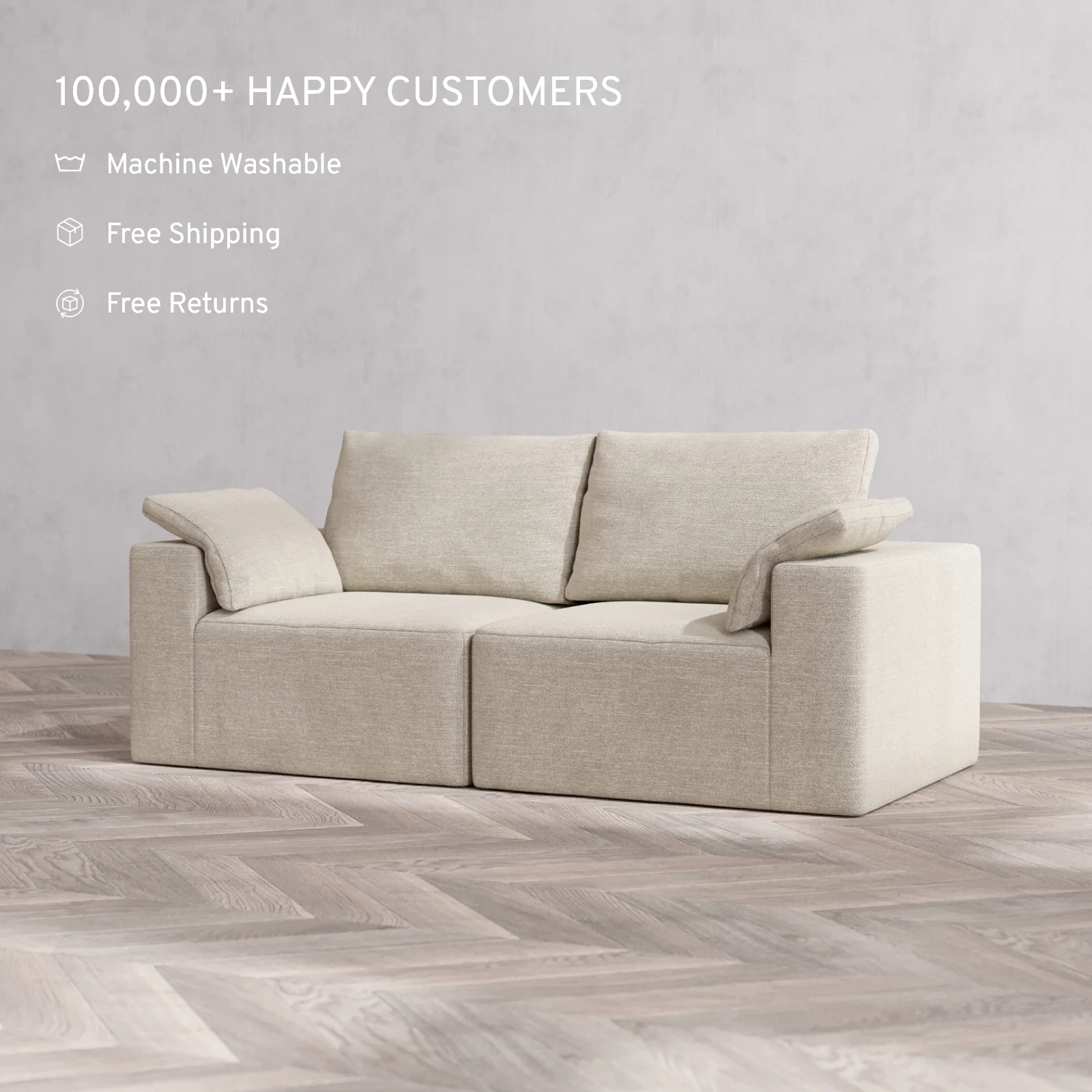 Slipcover Only - Modular Washable 2-Seater Cloud + Bolster Sofa in Sandstone - Image 2