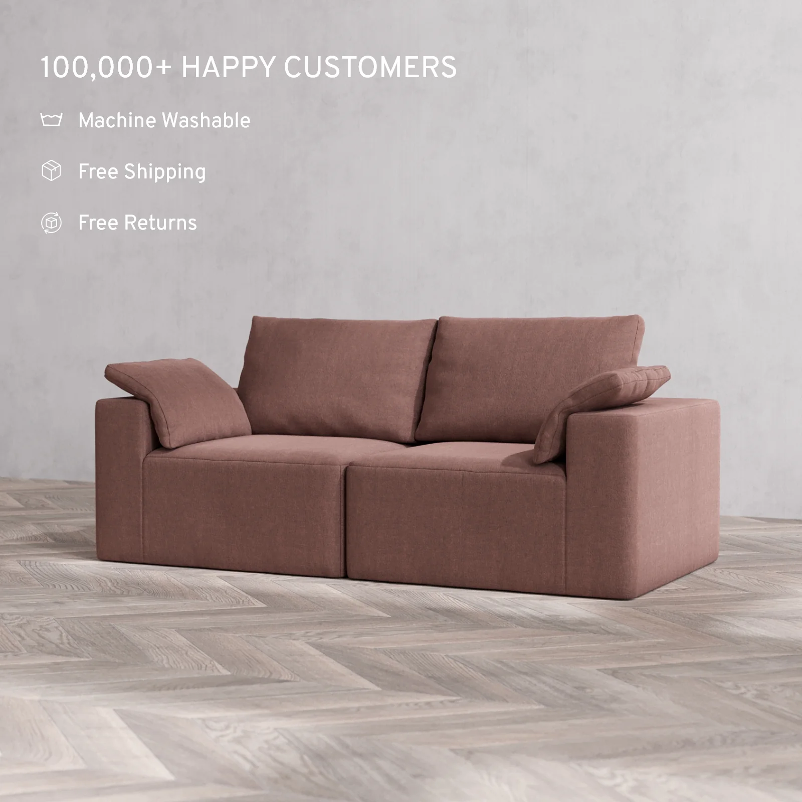 Slipcover Only - Modular Washable 2-Seater Cloud + Bolster Sofa in Sumac - Image 2