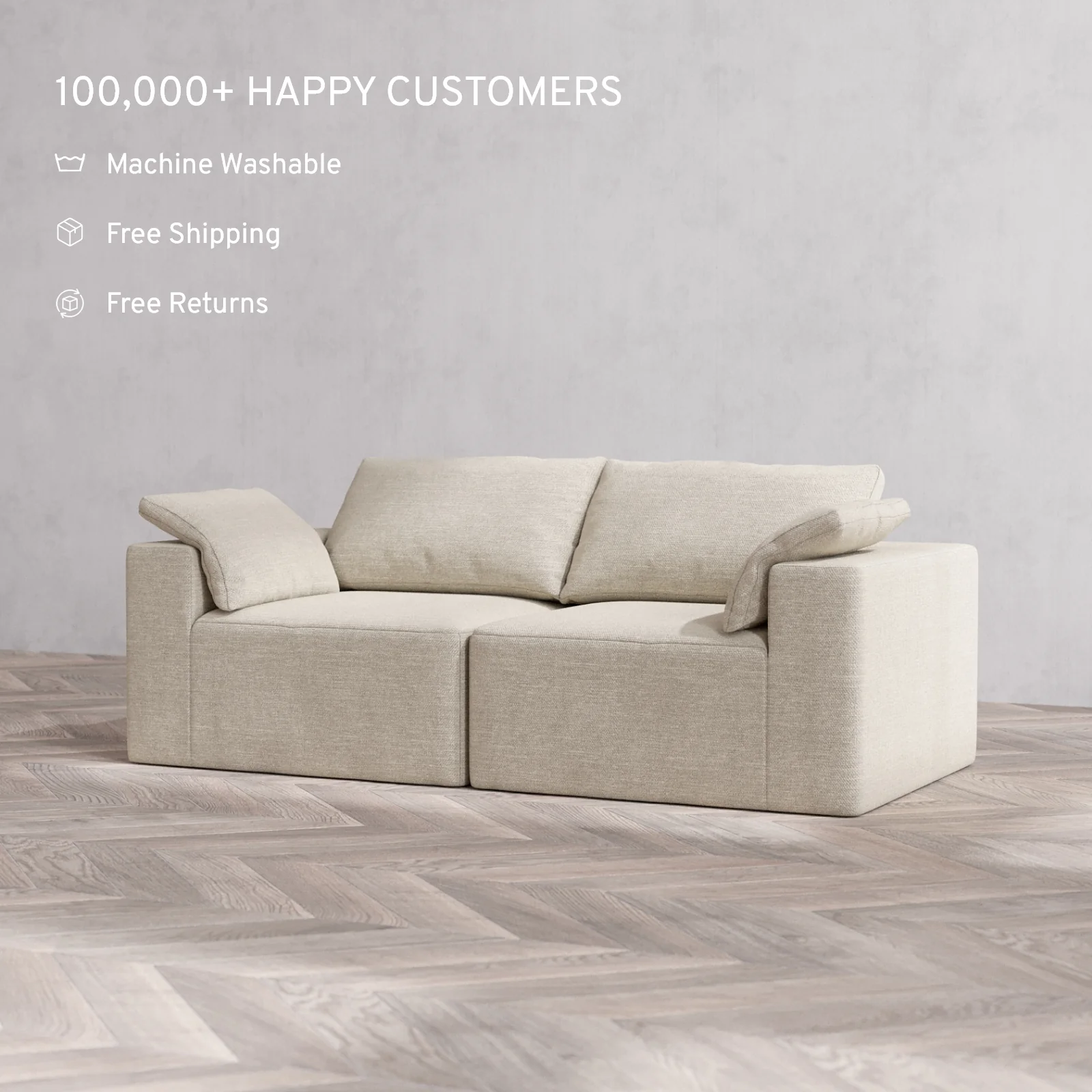 Slipcover Only - Modular Washable 2-Seater Cloud Sofa in Sandstone - Image 2