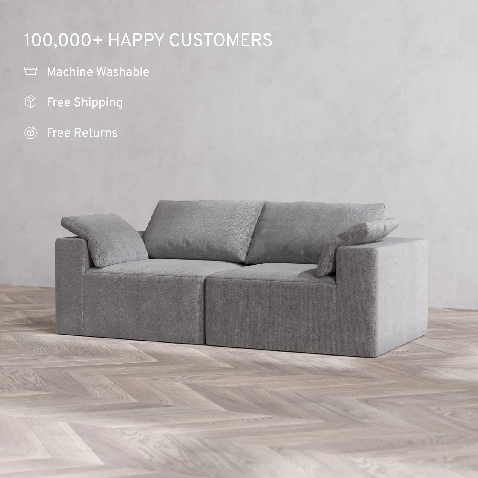 Slipcover Only - Modular Washable 2-Seater Cloud Sofa in Slate - Image 2