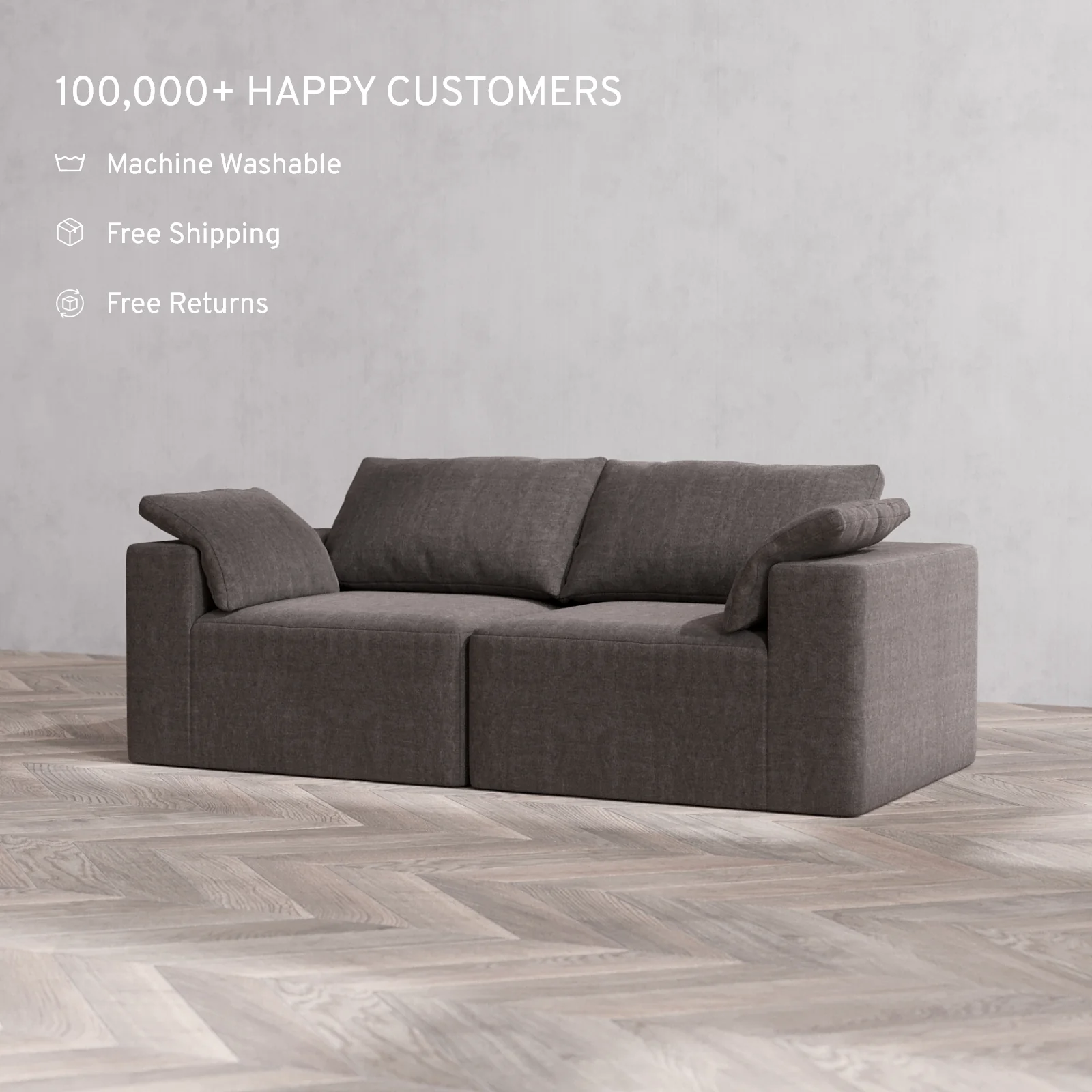 Slipcover Only - Modular Washable 2-Seater Cloud Sofa in Truffle - Image 2