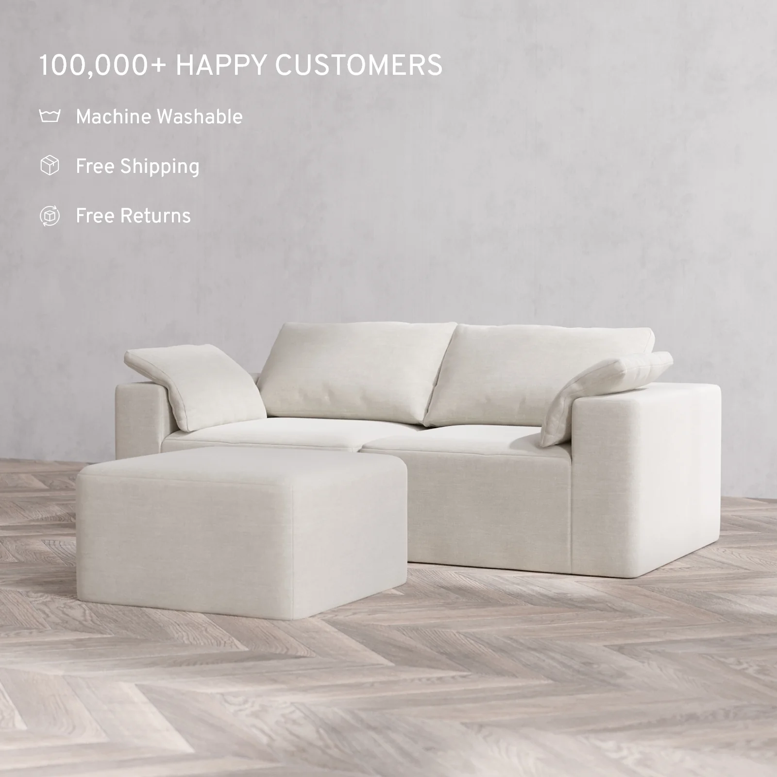 Slipcover Only - Modular Washable 2-Seater Cloud Sofa + Ottoman in Cashew - Image 2
