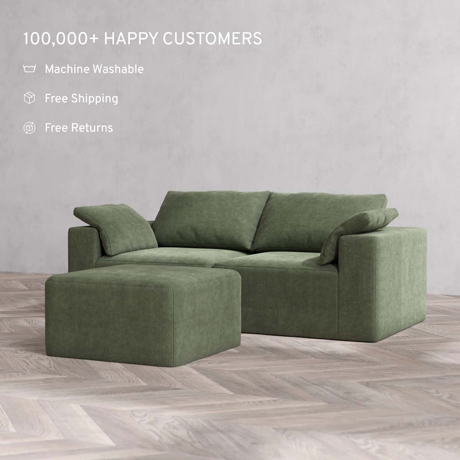 Slipcover Only - Modular Washable 2-Seater Cloud Sofa + Ottoman in Juniper - Image 2