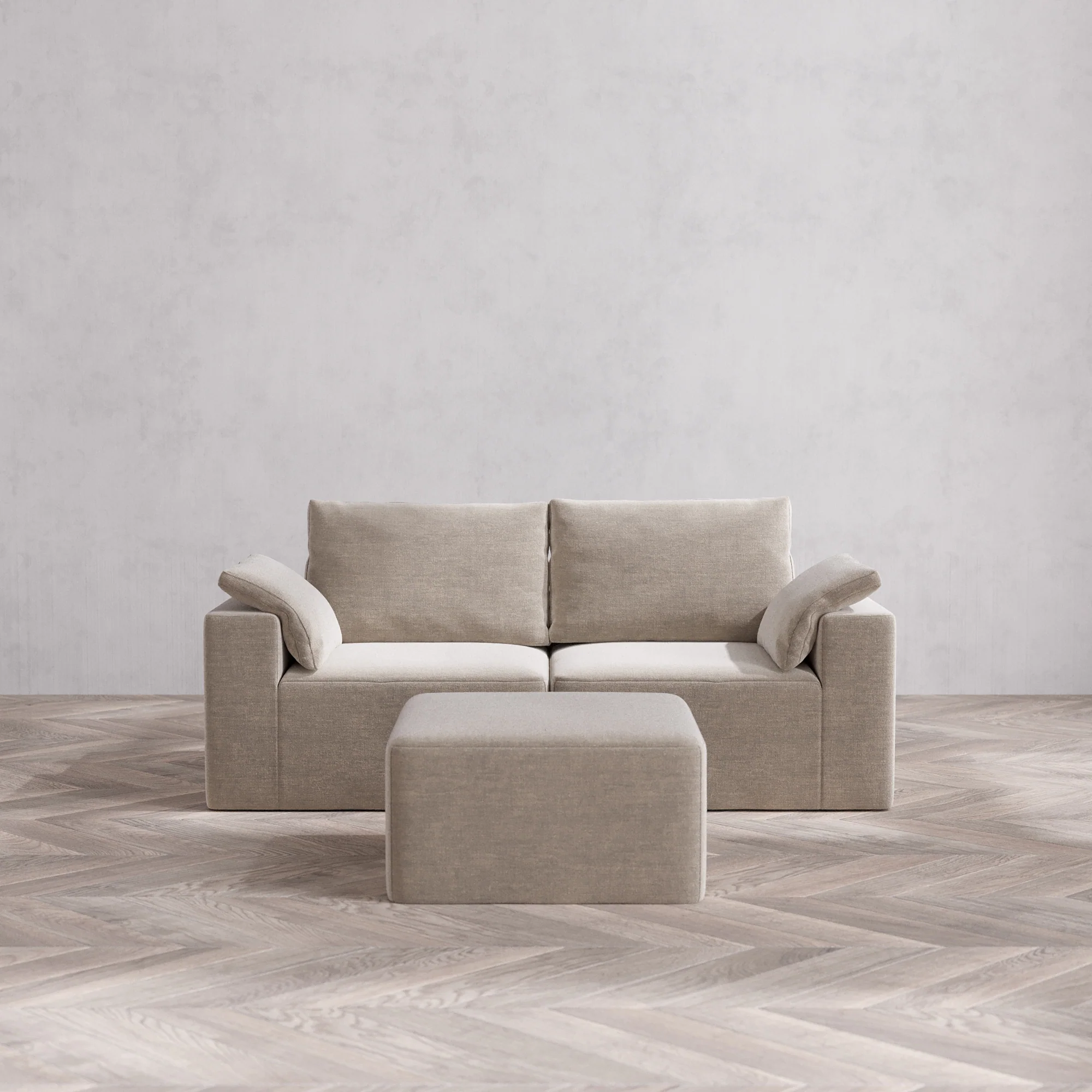 Slipcover Only - Modular Washable 2-Seater Cloud + Bolster Sofa + Ottoman in Caraway