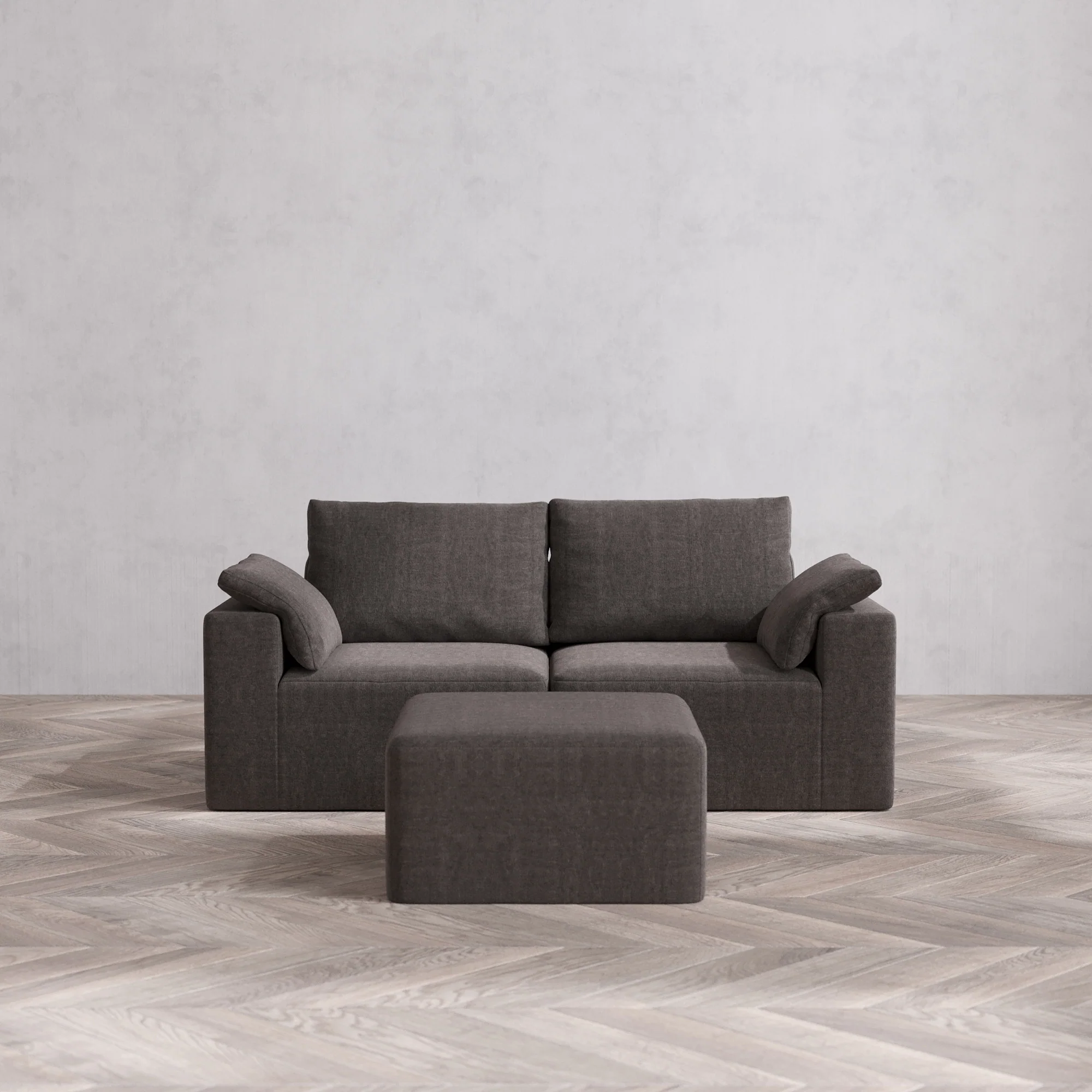 Slipcover Only - Modular Washable 2-Seater Cloud + Bolster Sofa + Ottoman in Truffle