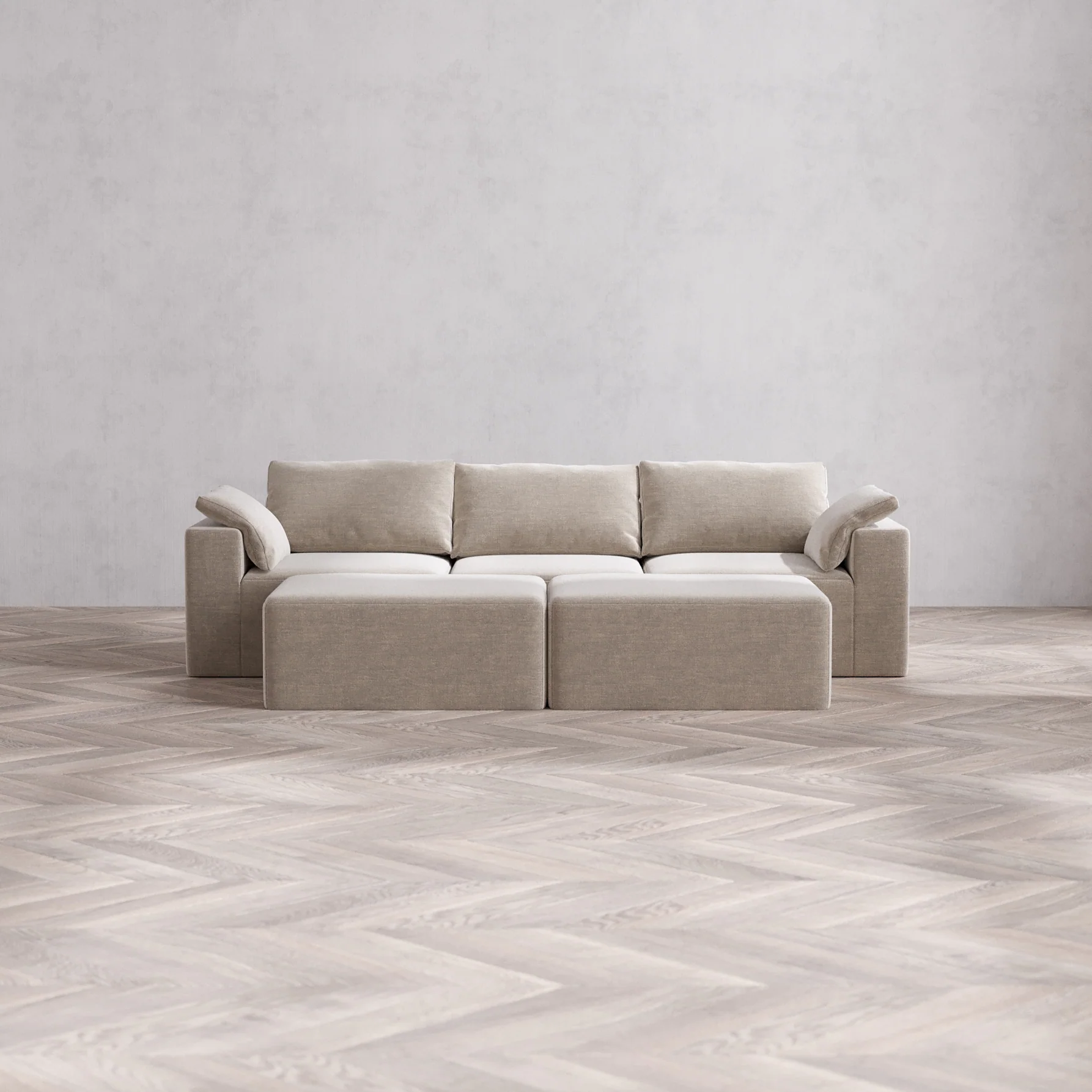 Slipcover Only - Modular Washable 3-Seater + Chaise Ottoman Bench Cloud Sofa in Caraway