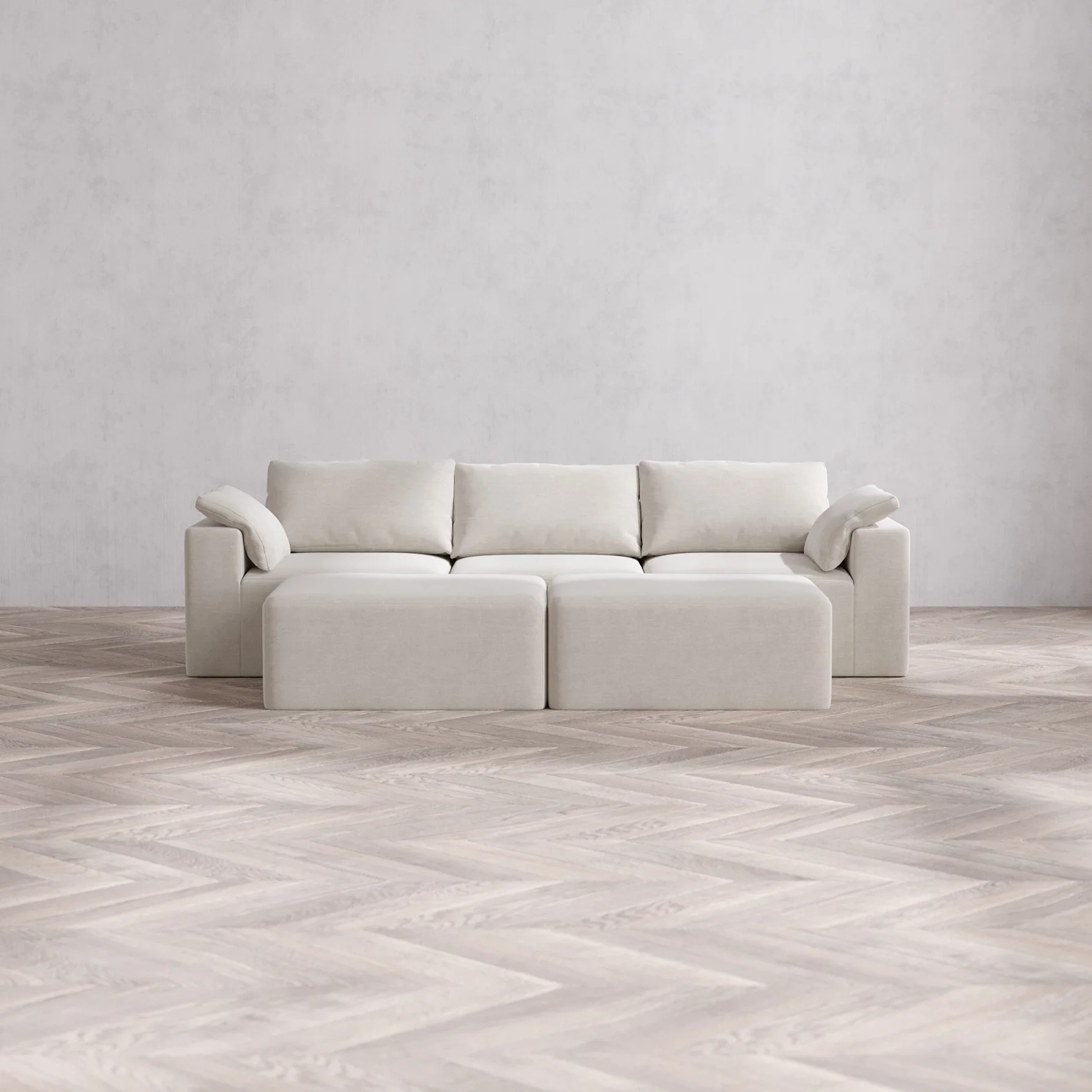 Slipcover Only - Modular Washable 3-Seater + Chaise Ottoman Bench Cloud Sofa in Cashew