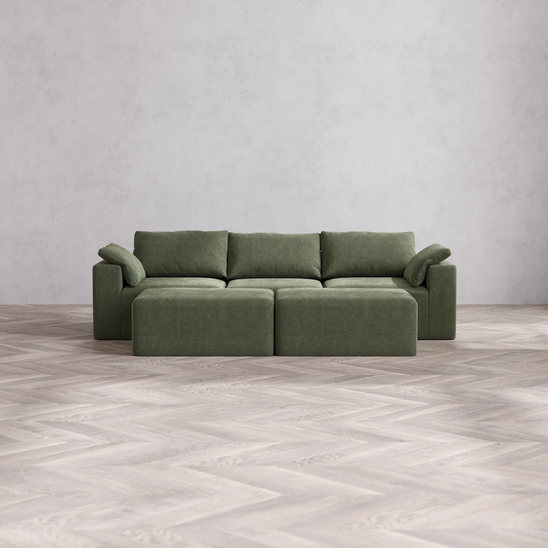 Slipcover Only - Modular Washable 3-Seater + Chaise Ottoman Bench Cloud Sofa in Juniper