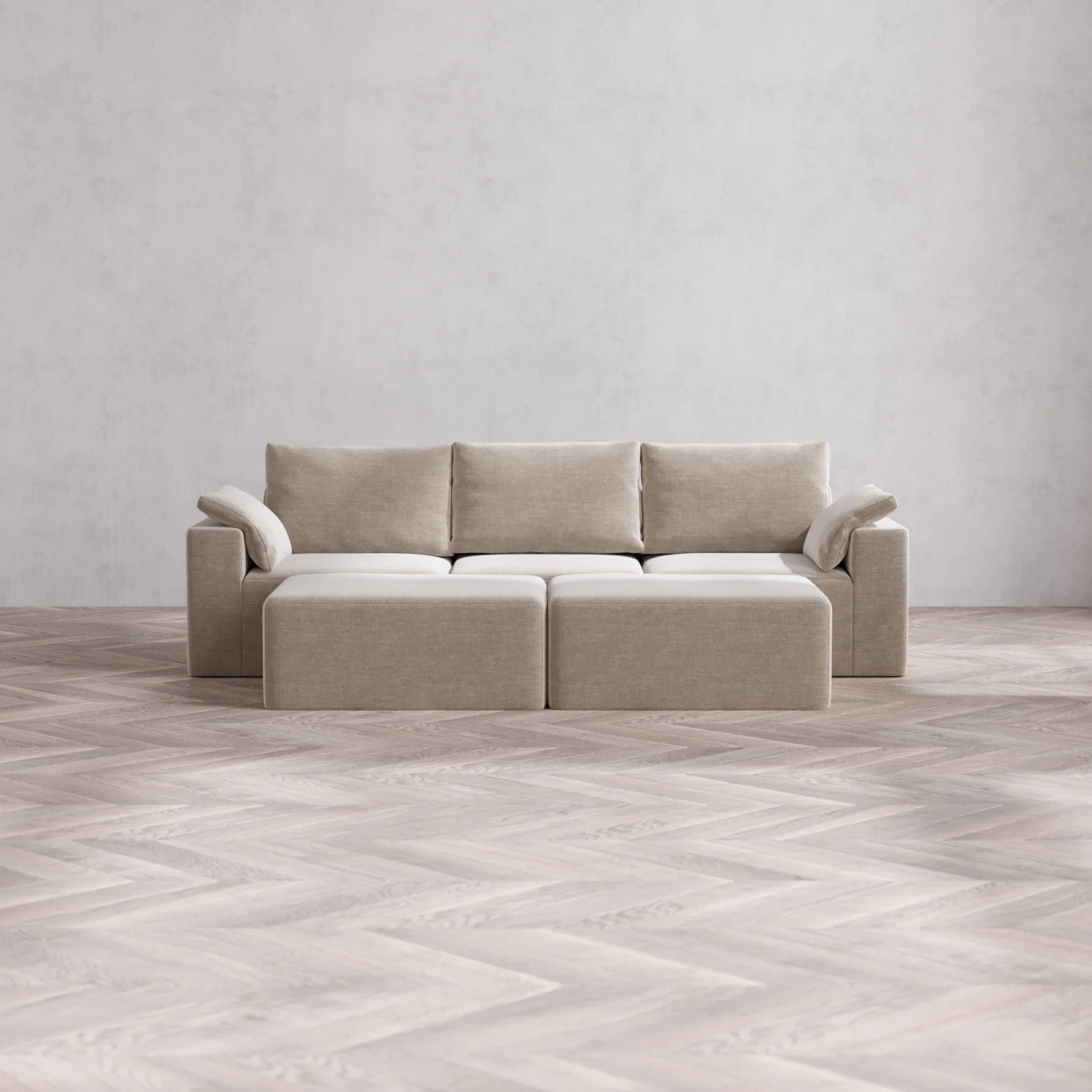 Slipcover Only - Modular Washable 3-Seater + Chaise Ottoman Bench Cloud + Bolster Sofa in Caraway