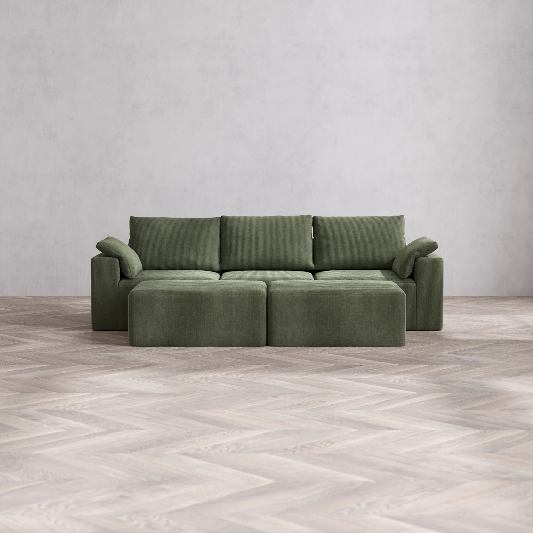 Slipcover Only - Modular Washable 3-Seater + Chaise Ottoman Bench Cloud + Bolster Sofa in Juniper