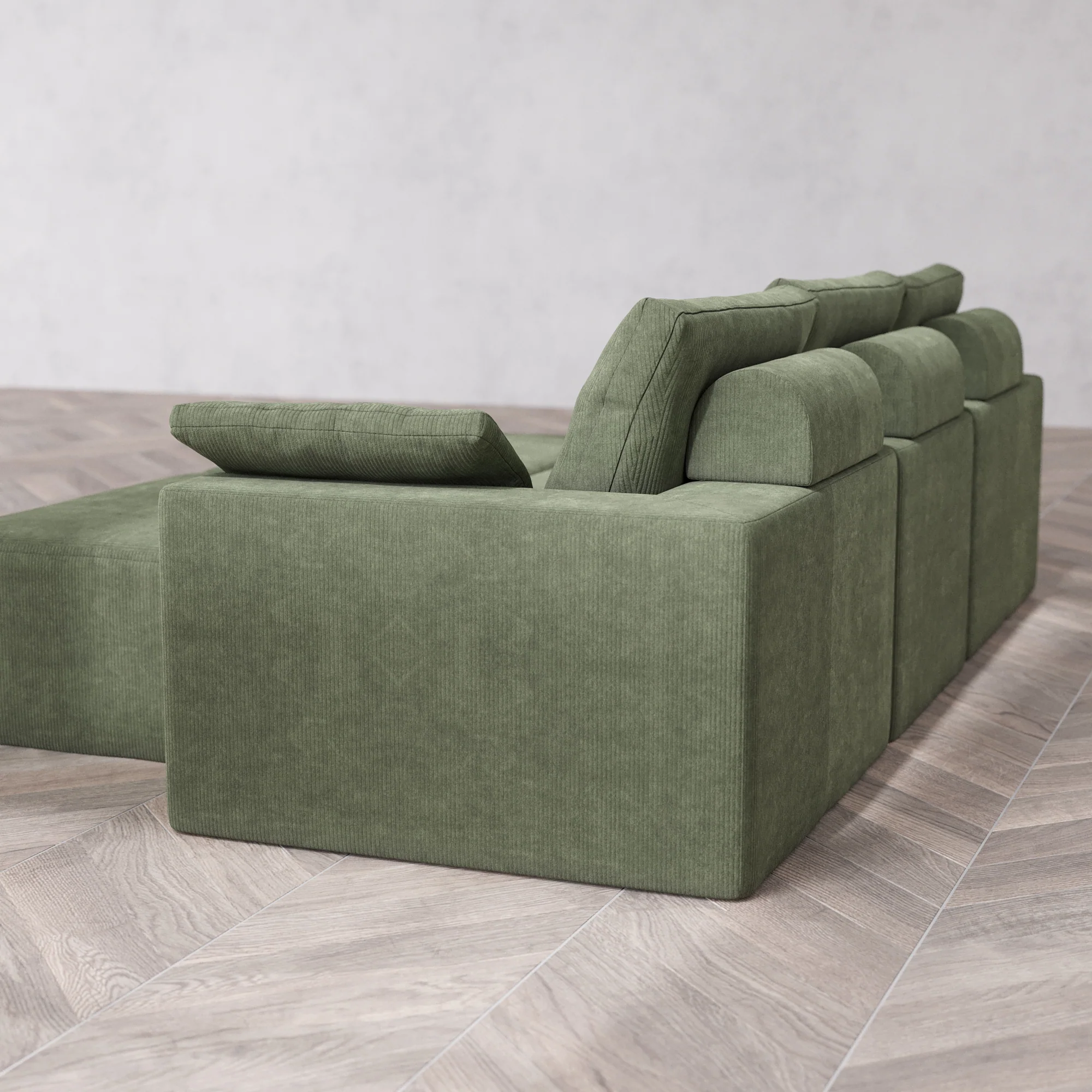 Slipcover Only - Modular Washable 3-Seater + Chaise Ottoman Bench Cloud + Bolster Sofa in Juniper - Image 5