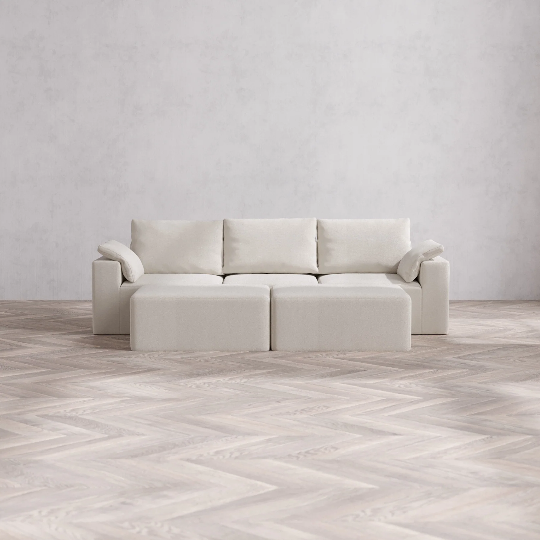 Slipcover Only - Modular Washable 3-Seater + Chaise Ottoman Bench Cloud + Bolster Sofa in Pearl