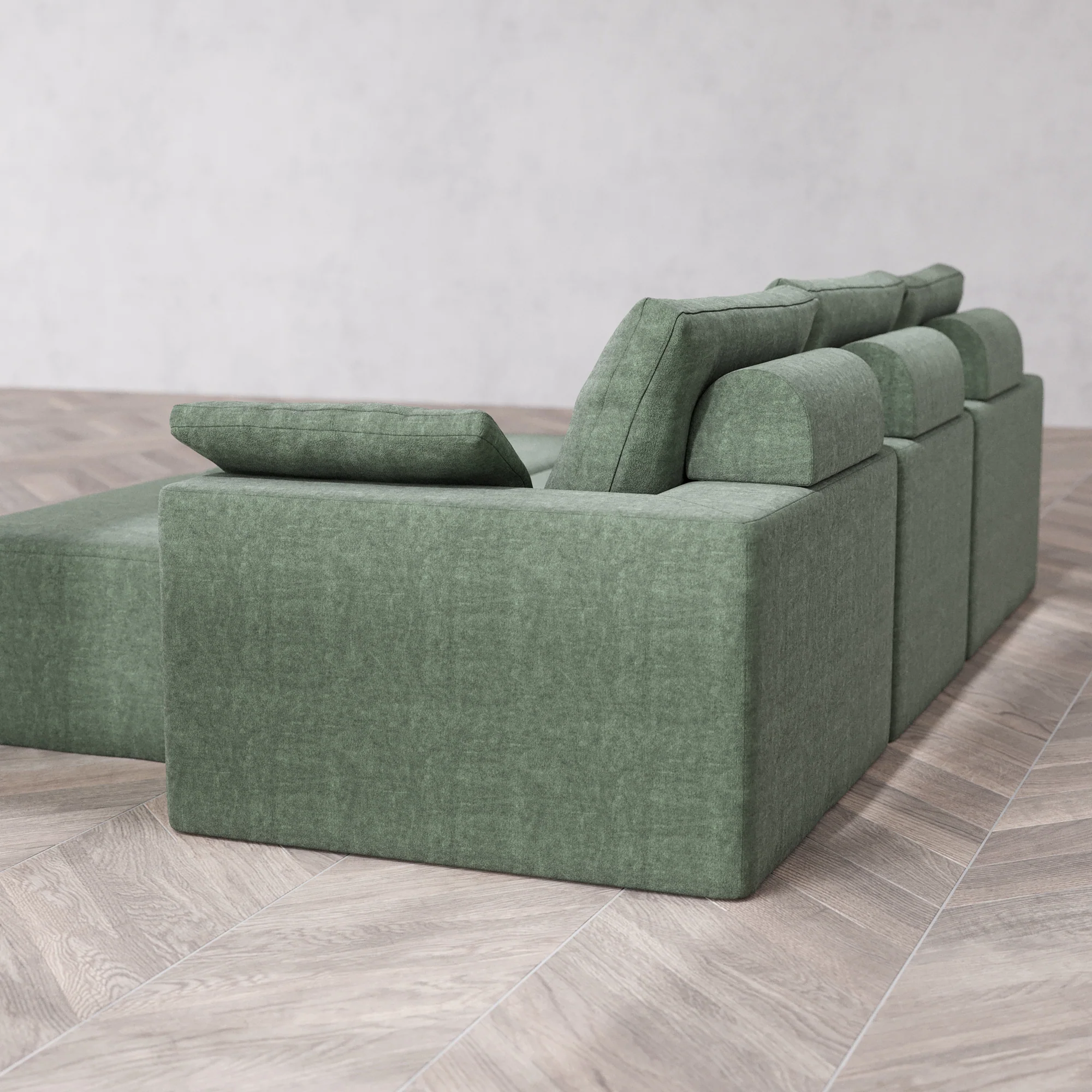 Slipcover Only - Modular Washable 3-Seater + Chaise Ottoman Bench Cloud + Bolster Sofa in Sage - Image 5