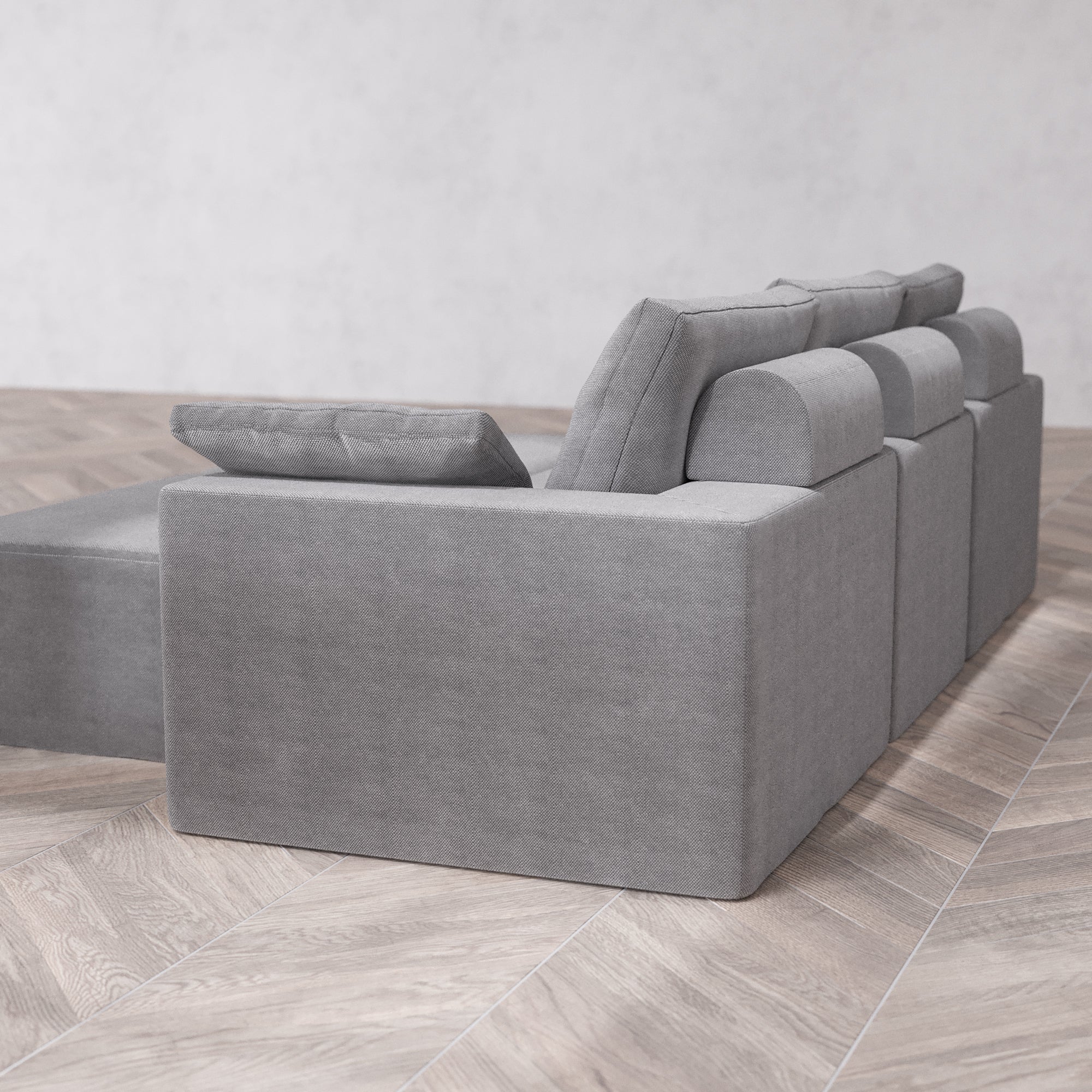 Slipcover Only - Modular Washable 3-Seater + Chaise Ottoman Bench Cloud + Bolster Sofa in Slate - Image 5