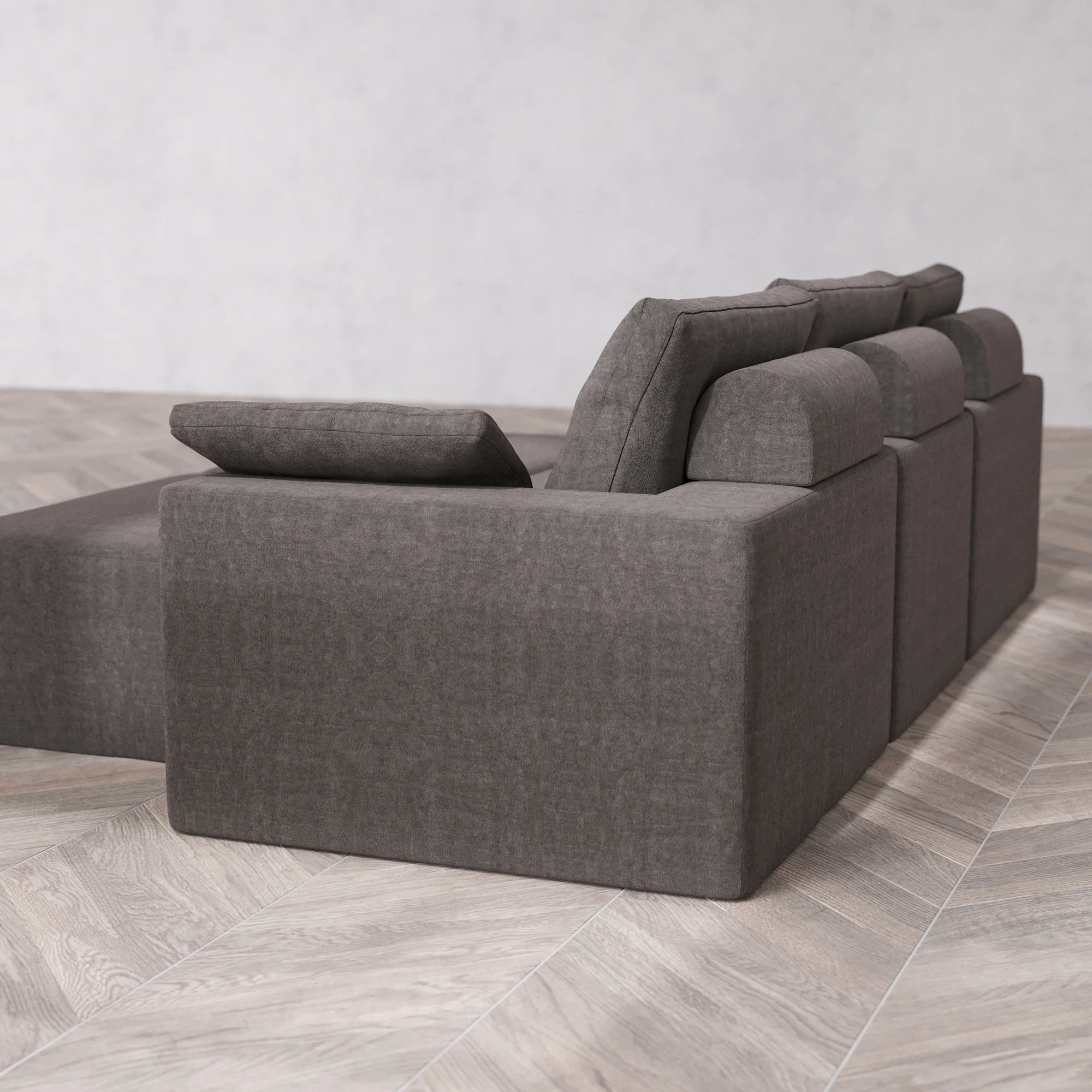 Slipcover Only - Modular Washable 3-Seater + Chaise Ottoman Bench Cloud + Bolster Sofa in Truffle - Image 5