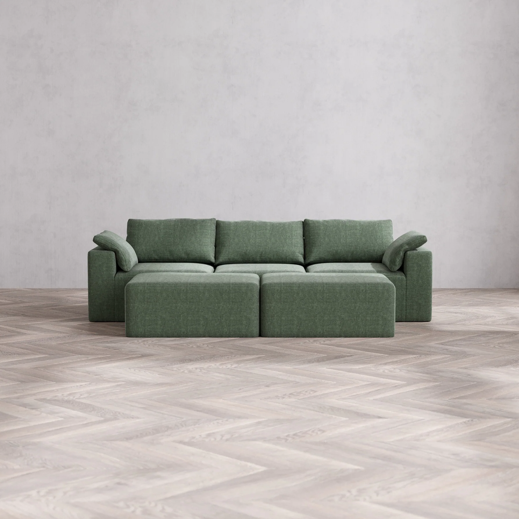 Slipcover Only - Modular Washable 3-Seater + Chaise Ottoman Bench Cloud Sofa in Sage