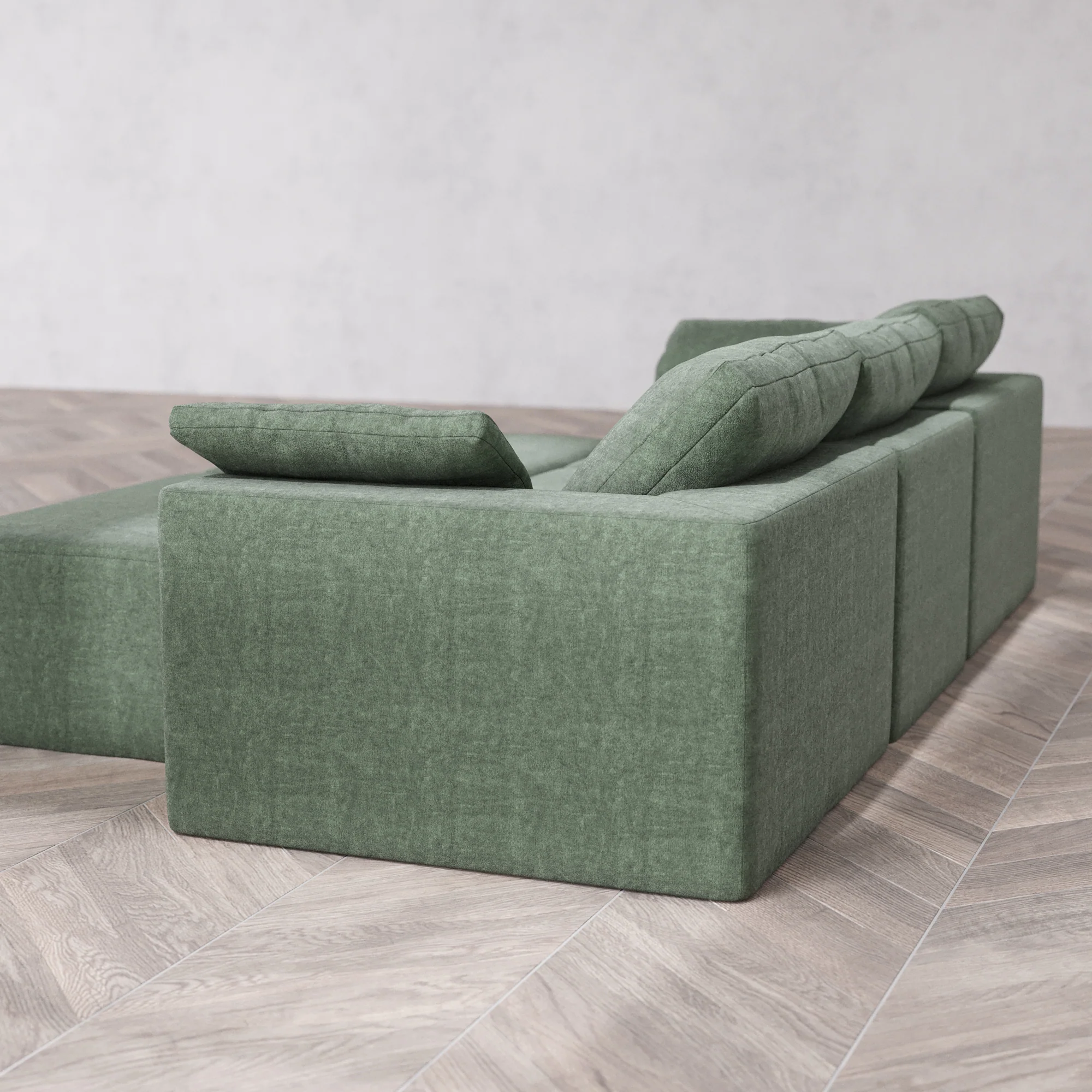 Slipcover Only - Modular Washable 3-Seater + Chaise Ottoman Bench Cloud Sofa in Sage - Image 5