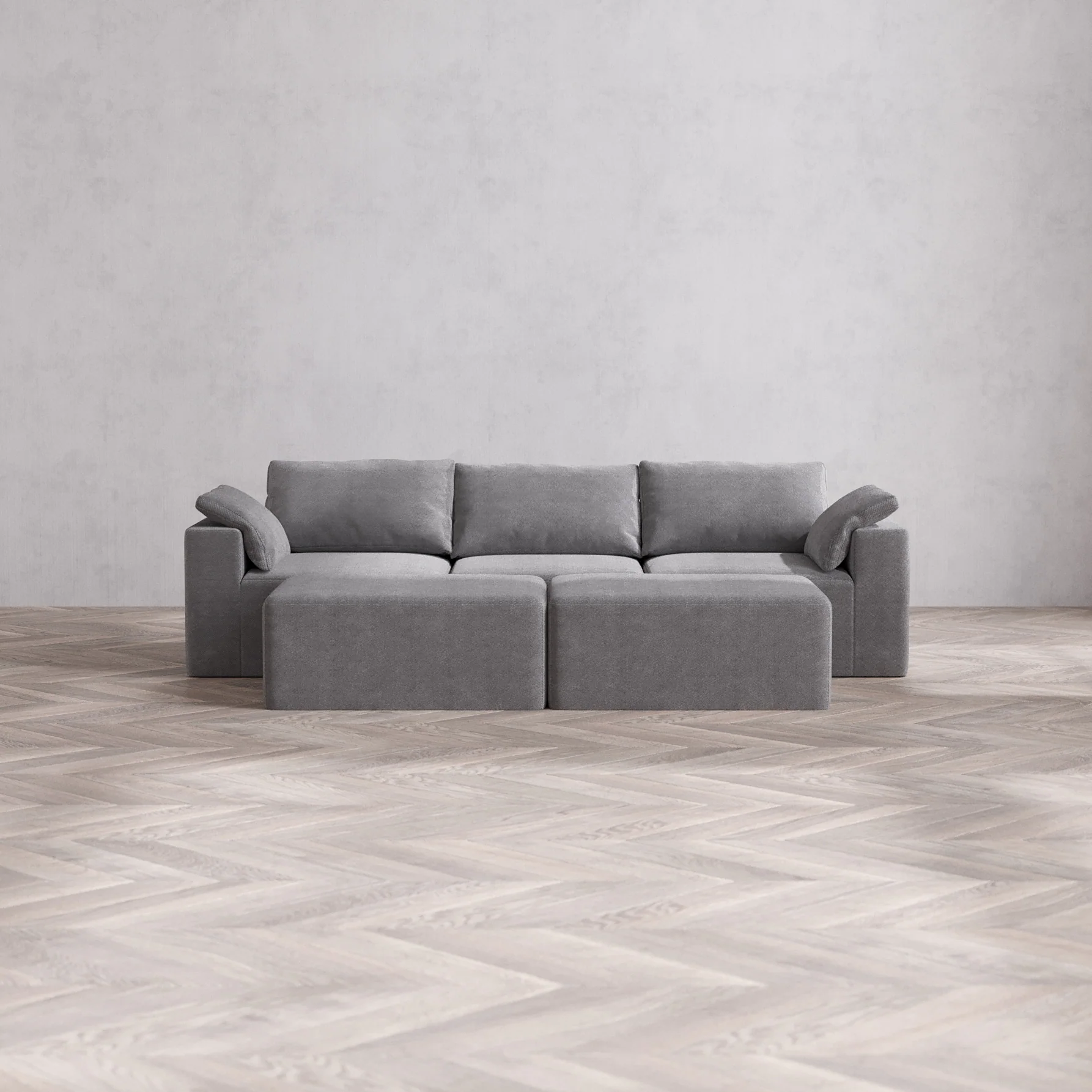Slipcover Only - Modular Washable 3-Seater + Chaise Ottoman Bench Cloud Sofa in Slate