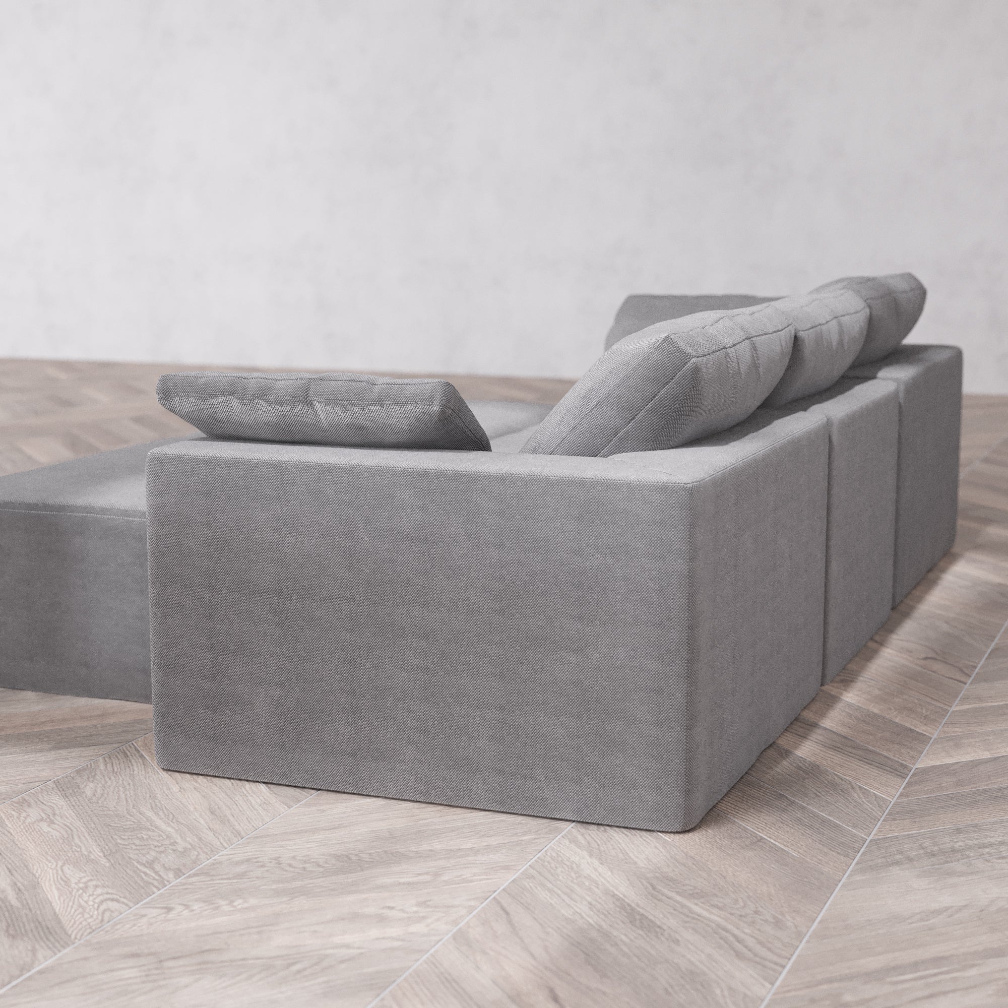Slipcover Only - Modular Washable 3-Seater + Chaise Ottoman Bench Cloud Sofa in Slate - Image 5