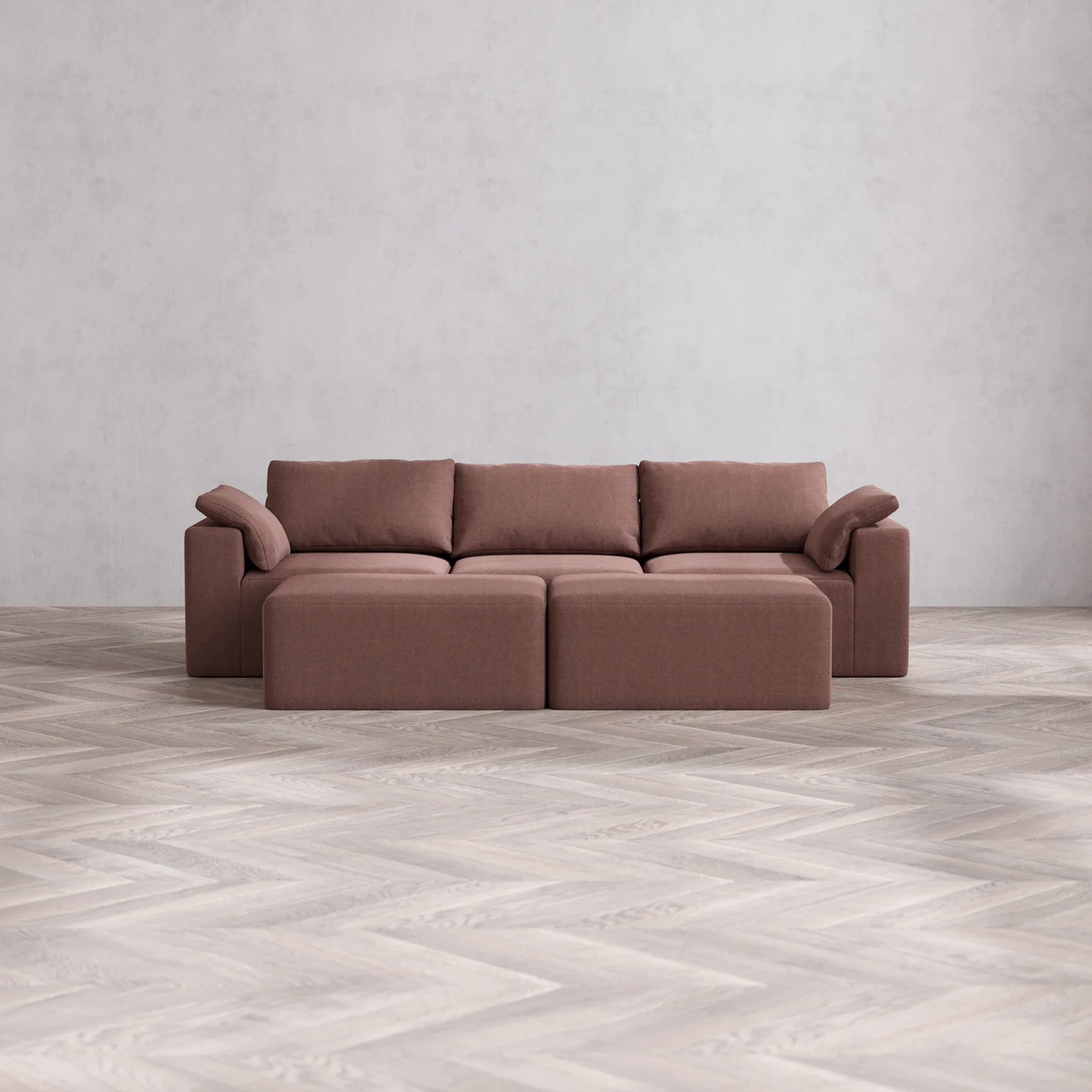 Slipcover Only - Modular Washable 3-Seater + Chaise Ottoman Bench Cloud Sofa in Sumac