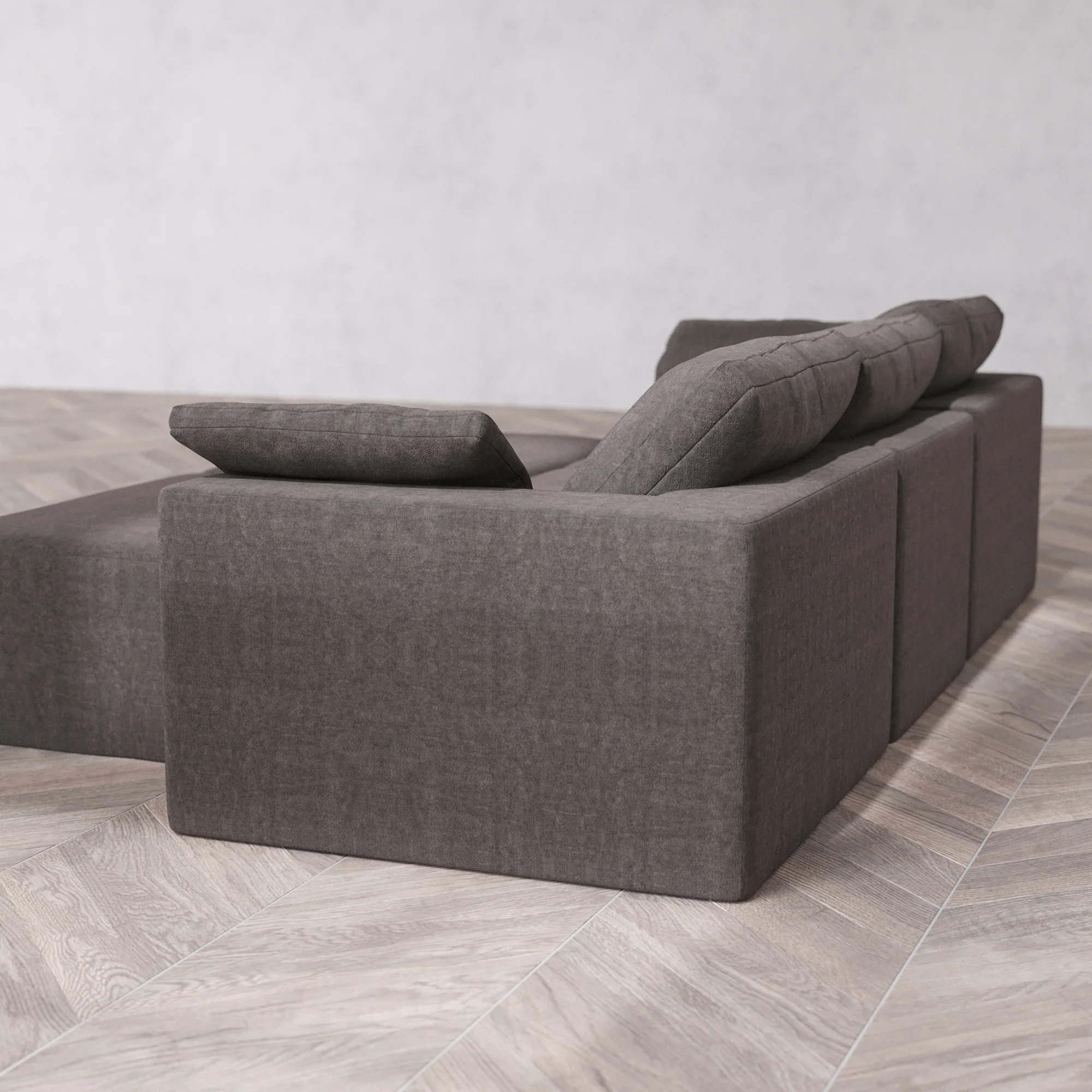 Slipcover Only - Modular Washable 3-Seater + Chaise Ottoman Bench Cloud Sofa in Truffle - Image 5