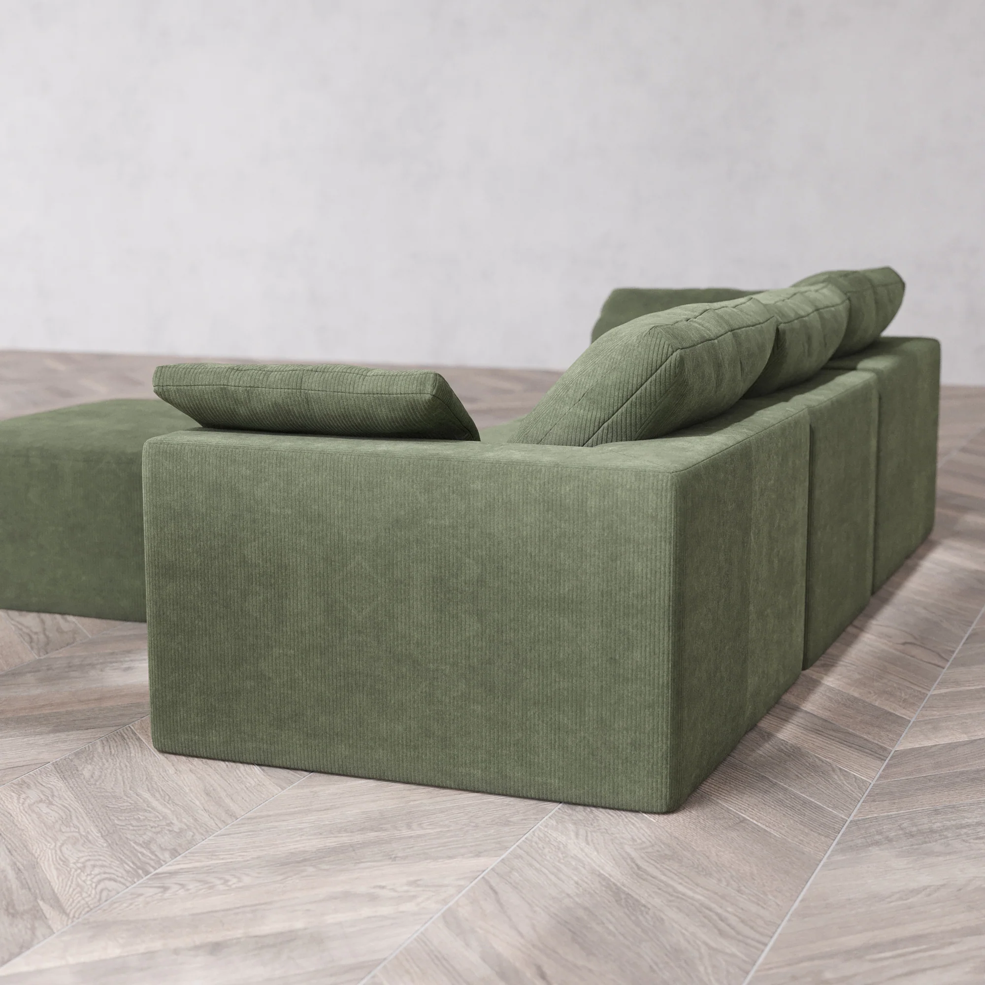 Slipcover Only - Modular Washable 3-Seater + Chaise Ottoman Cloud Sofa in Juniper - Image 5