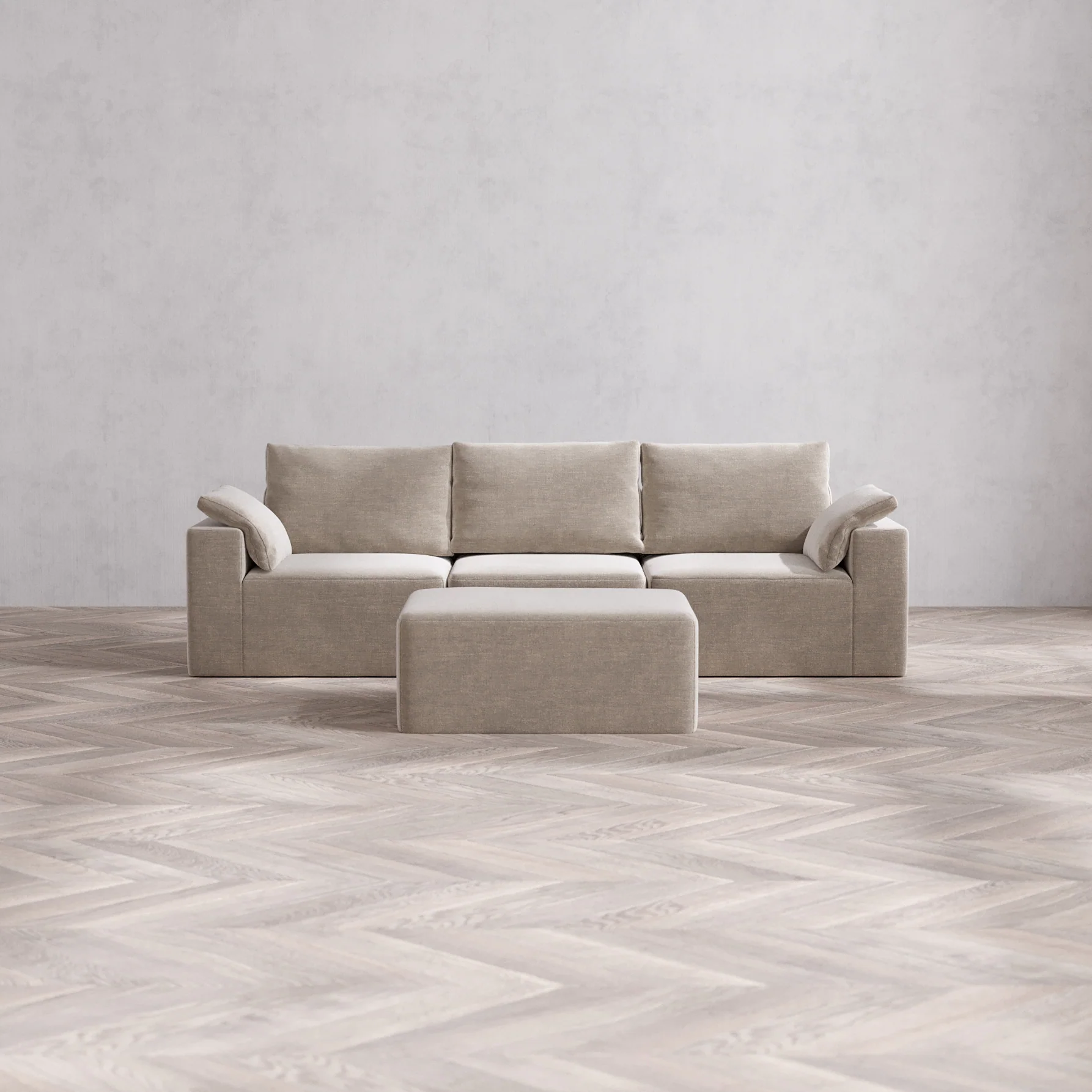 Slipcover Only - Modular Washable 3-Seater + Chaise Ottoman Cloud + Bolster Sofa in Caraway