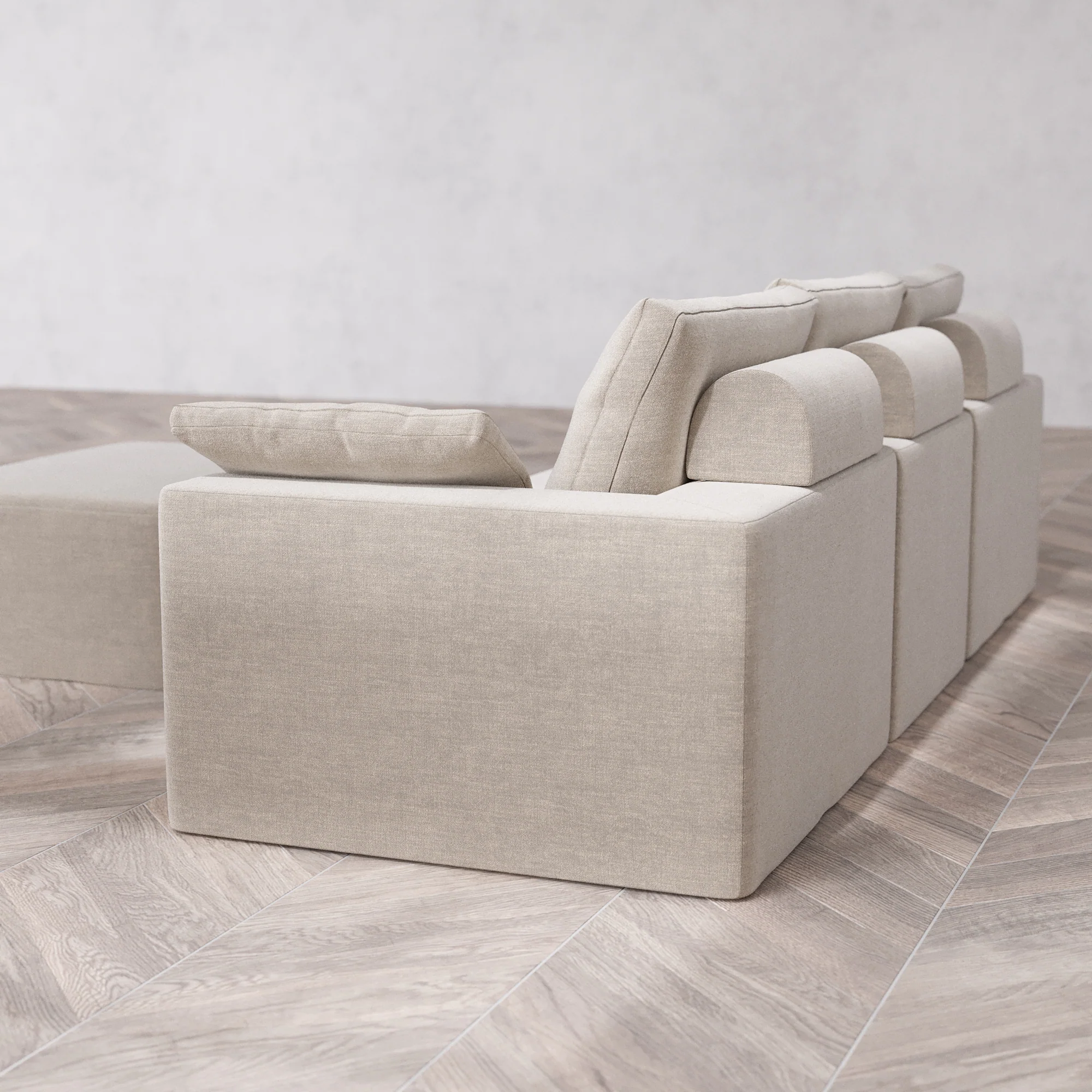 Slipcover Only - Modular Washable 3-Seater + Chaise Ottoman Cloud + Bolster Sofa in Caraway - Image 5