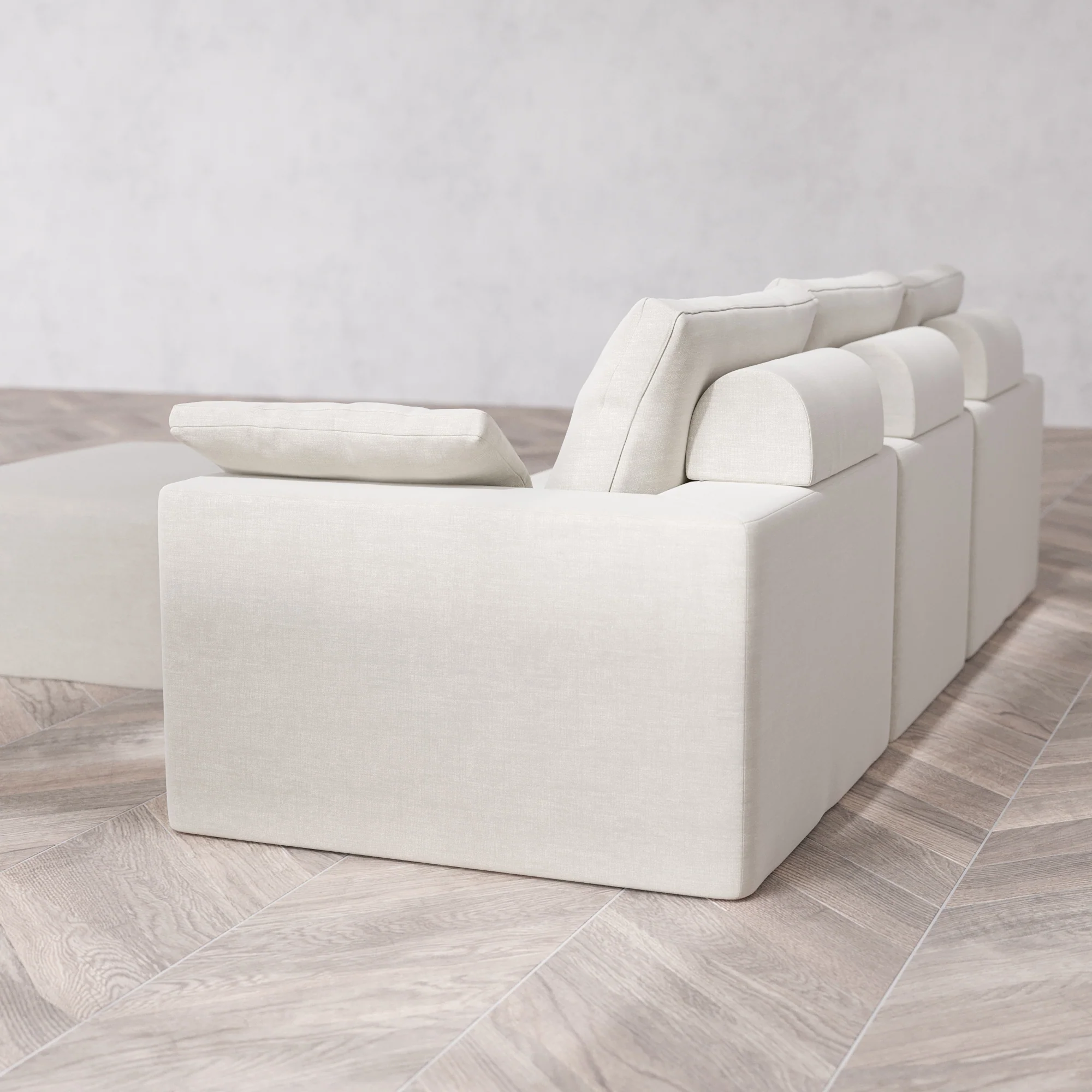 Slipcover Only - Modular Washable 3-Seater + Chaise Ottoman Cloud + Bolster Sofa in Cashew - Image 5