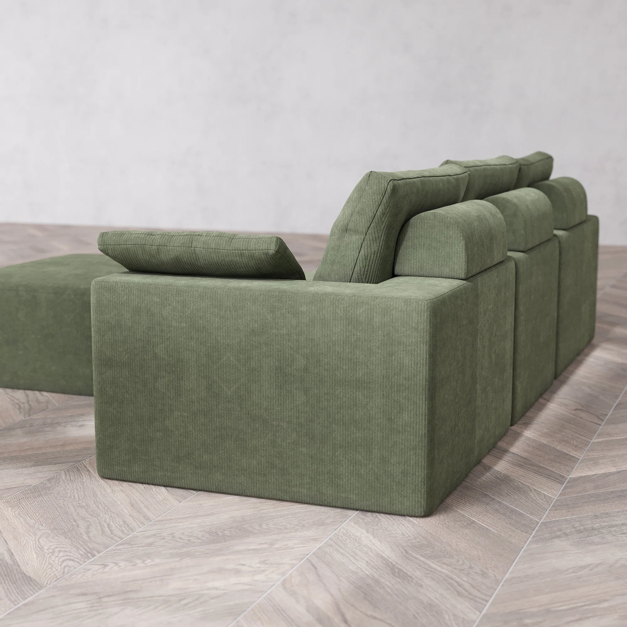 Slipcover Only - Modular Washable 3-Seater + Chaise Ottoman Cloud + Bolster Sofa in Juniper - Image 5
